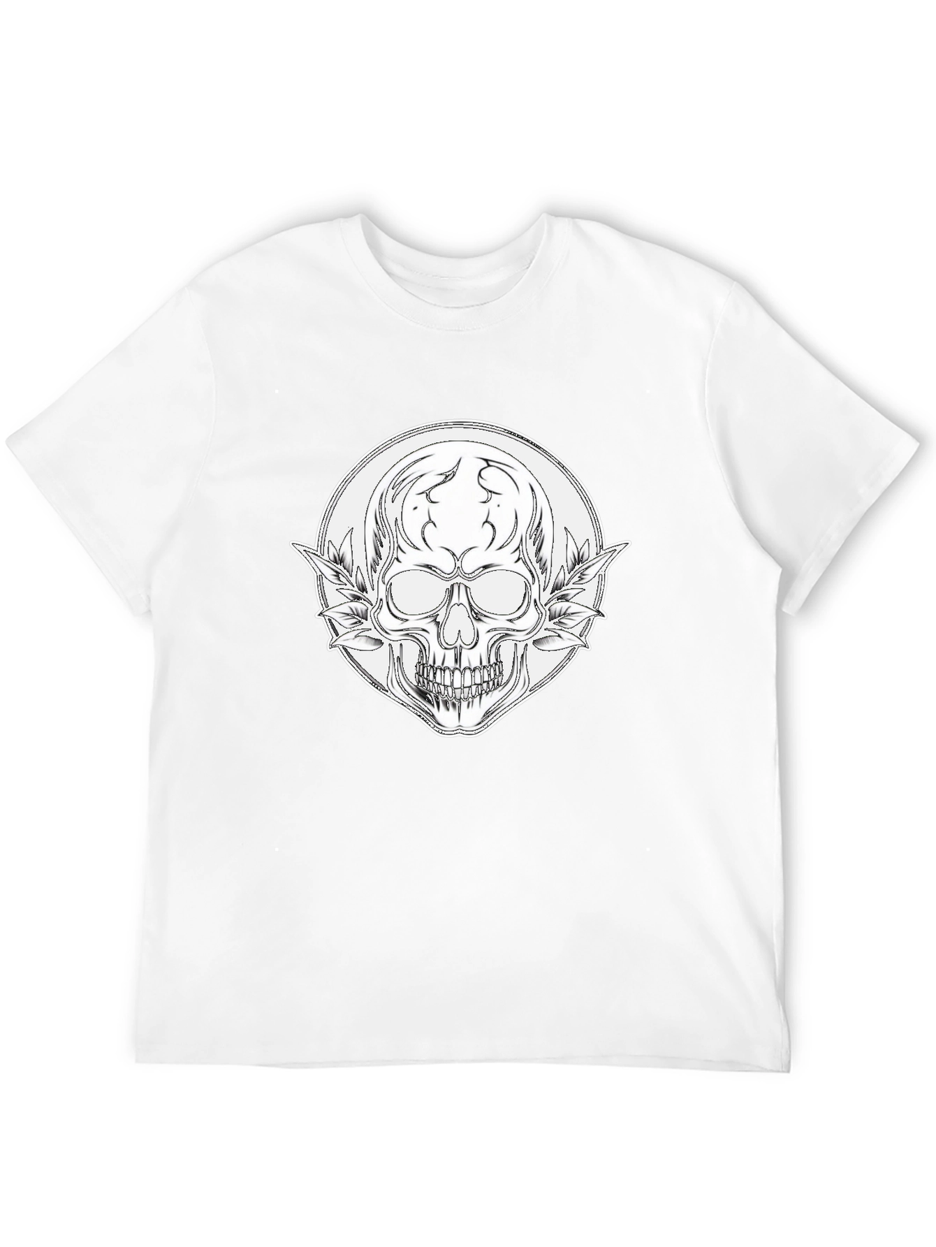 Skull and Leaves Graphic Black T-Shirt