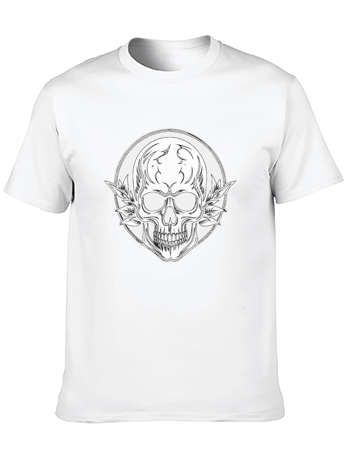 Skull and Leaves Graphic Black T-Shirt
