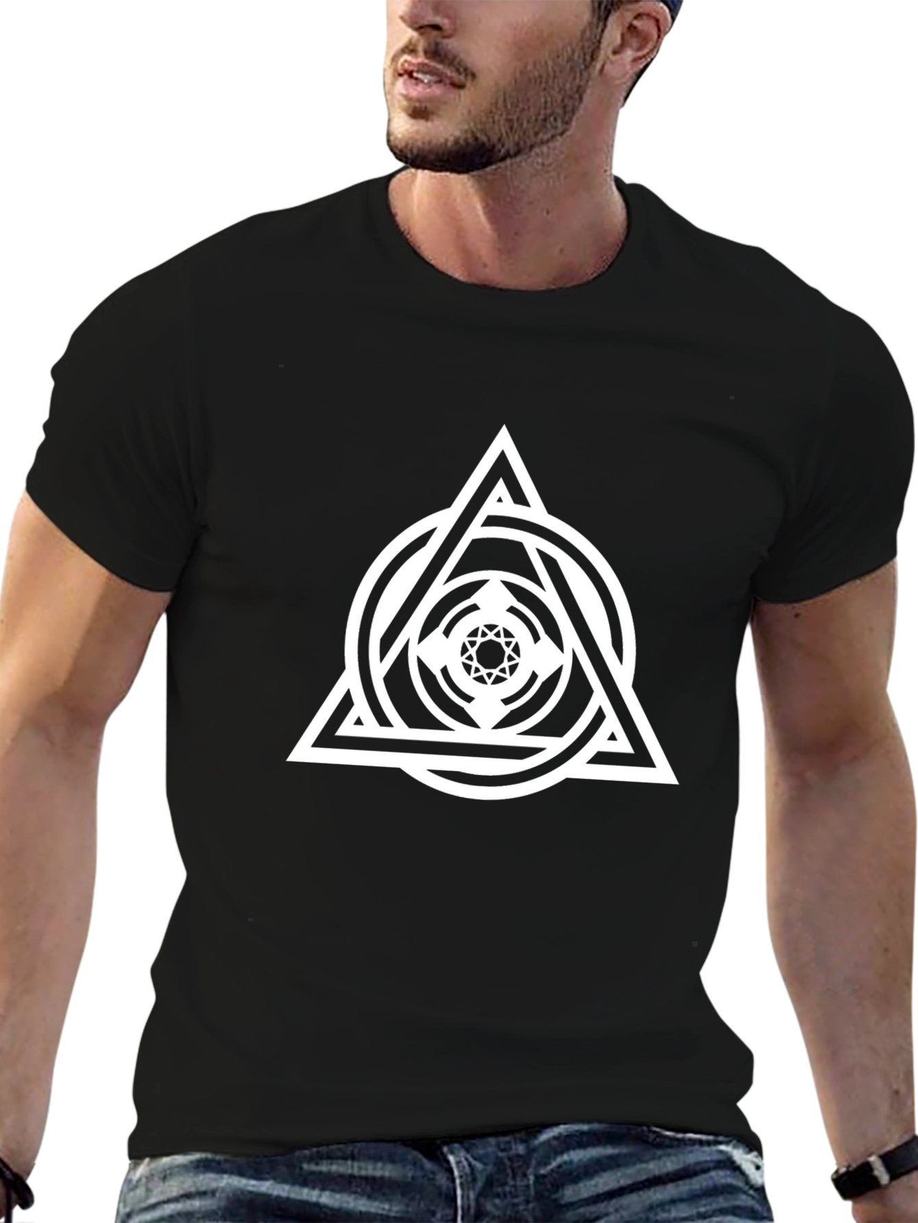 Geometric Symbol Graphic Black T-Shirt