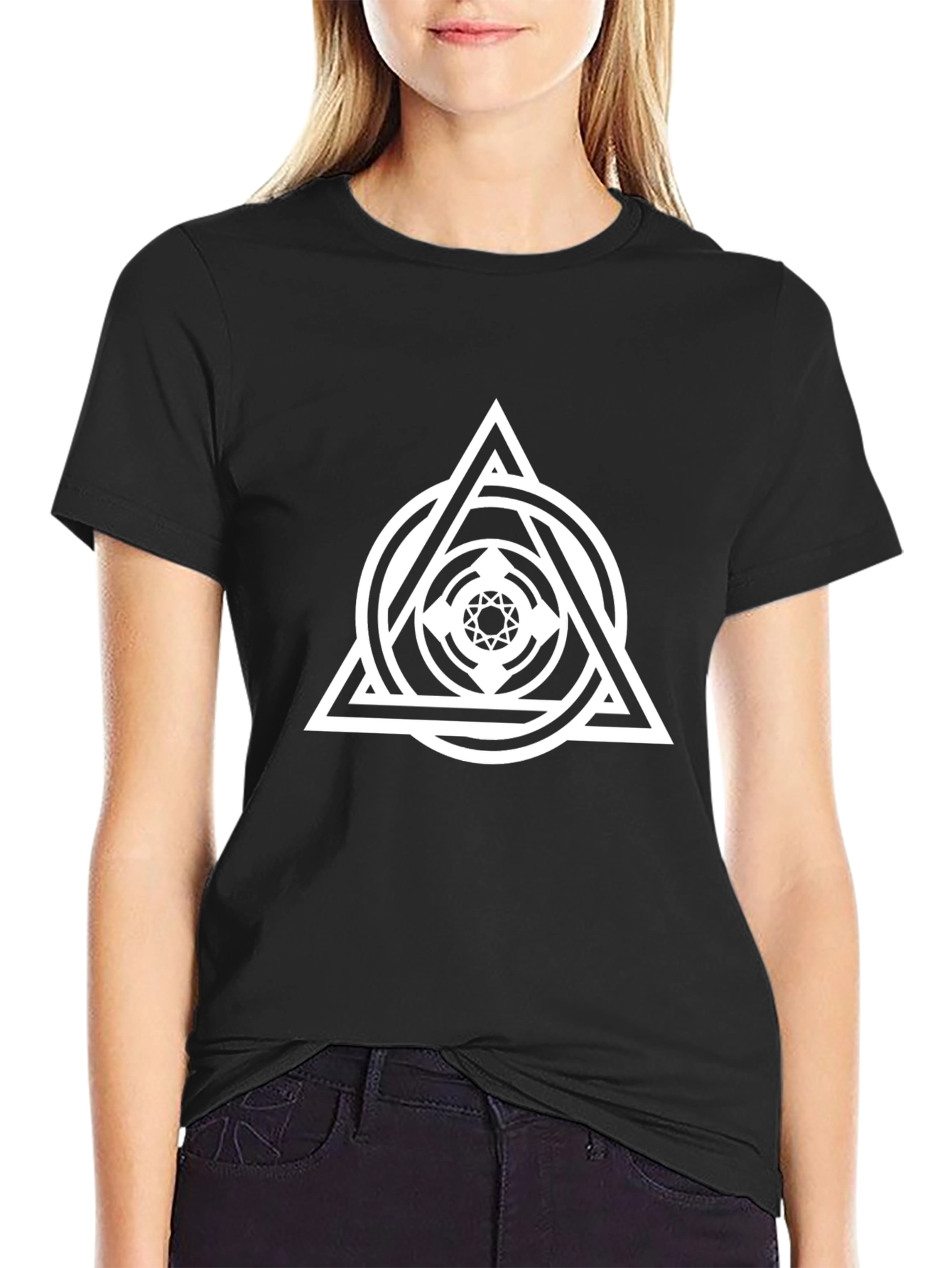 Geometric Symbol Graphic Black T-Shirt