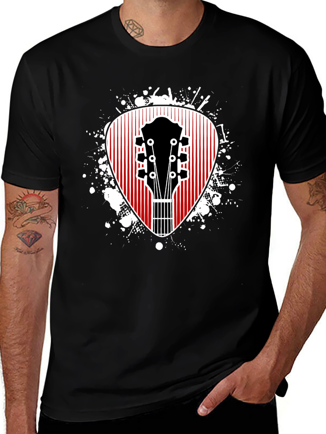 Guitar Pick Graphic Tee - Musicians Black T-Shirt