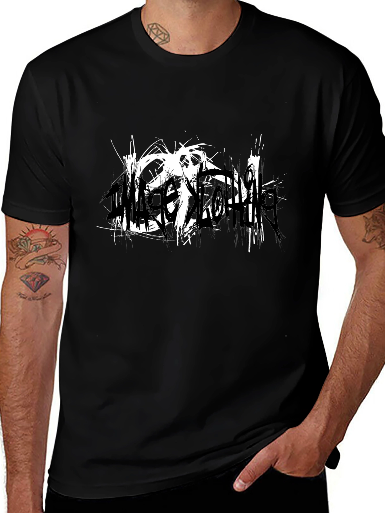 Black T-Shirt with Abstract White Graphic