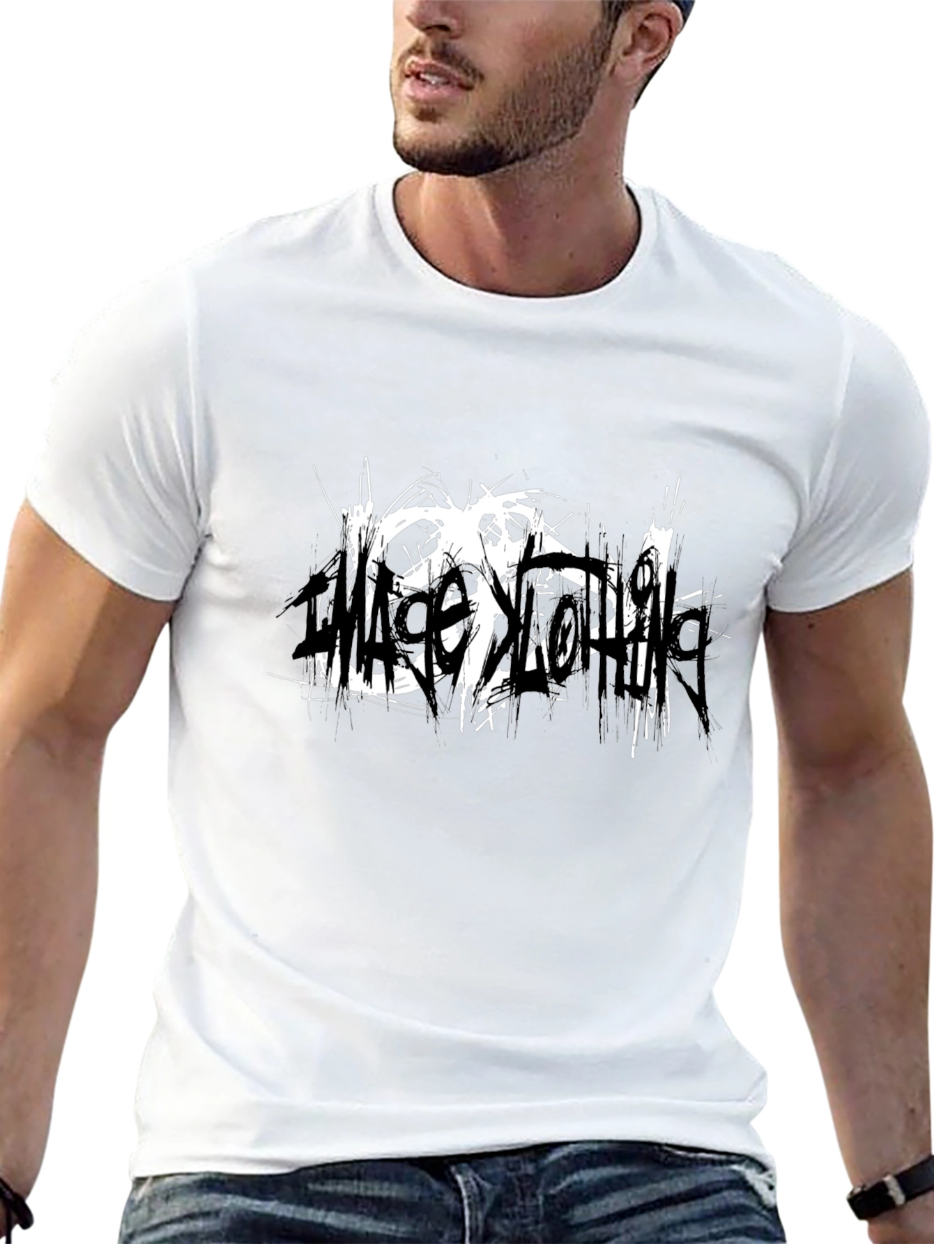 Black T-Shirt with Abstract White Graphic