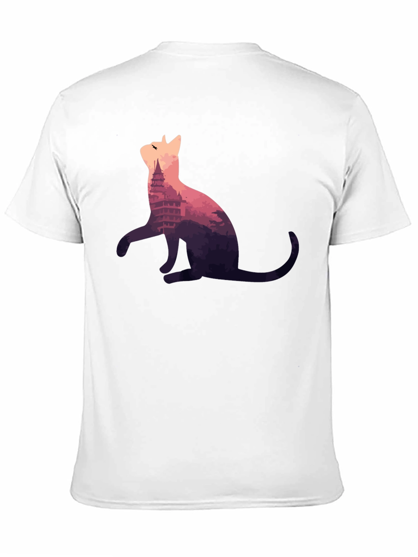 Cat Silhouette T-Shirt - Mountain Pagoda Design
