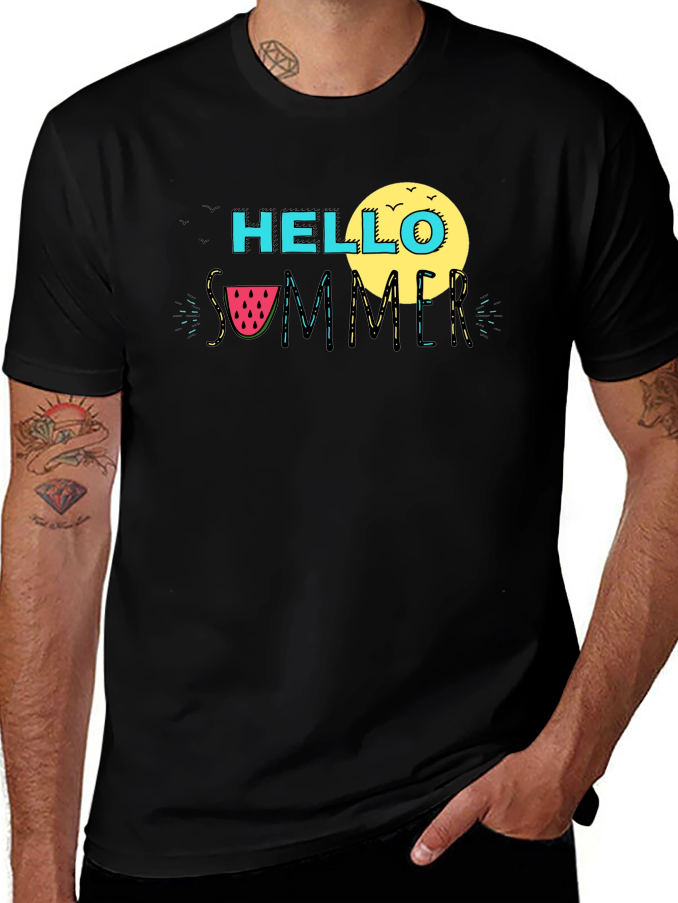 Hello Summer Black Graphic T-Shirt