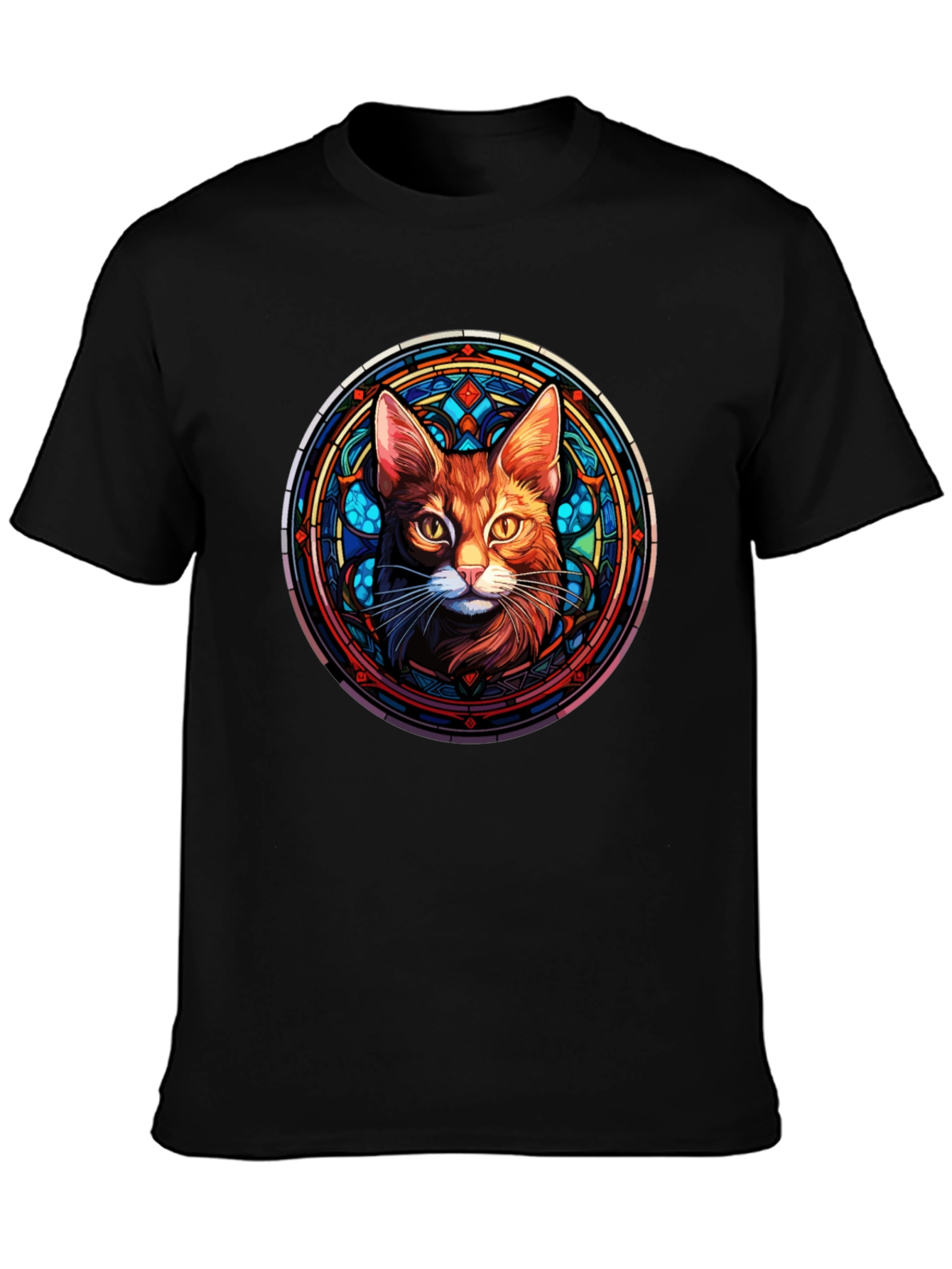 Stained Glass Cat Graphic Tee - Unique Design