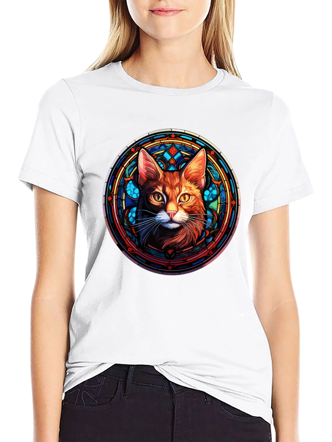 Stained Glass Cat Graphic Tee - Unique Design