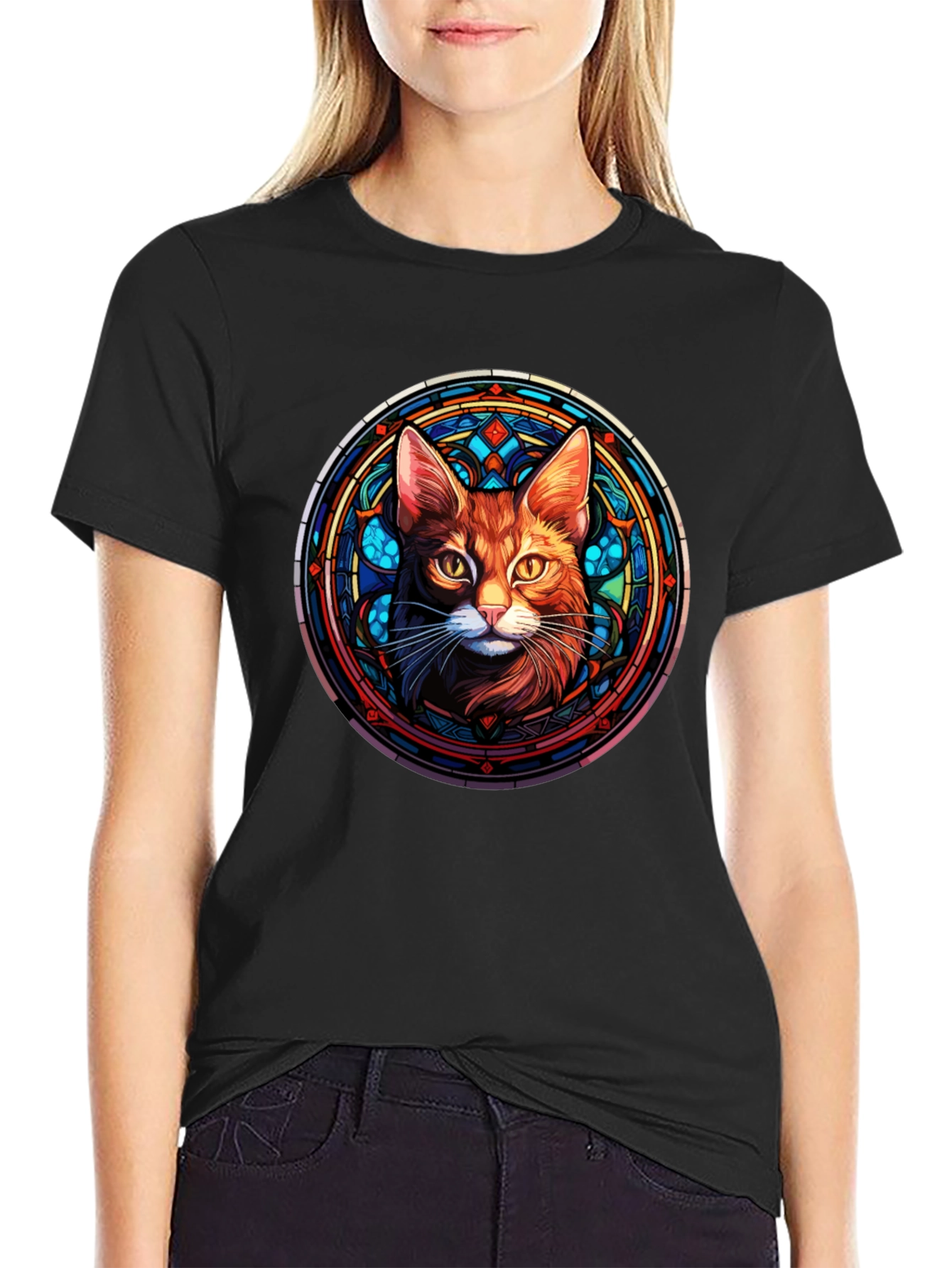 Stained Glass Cat Graphic Tee - Unique Design