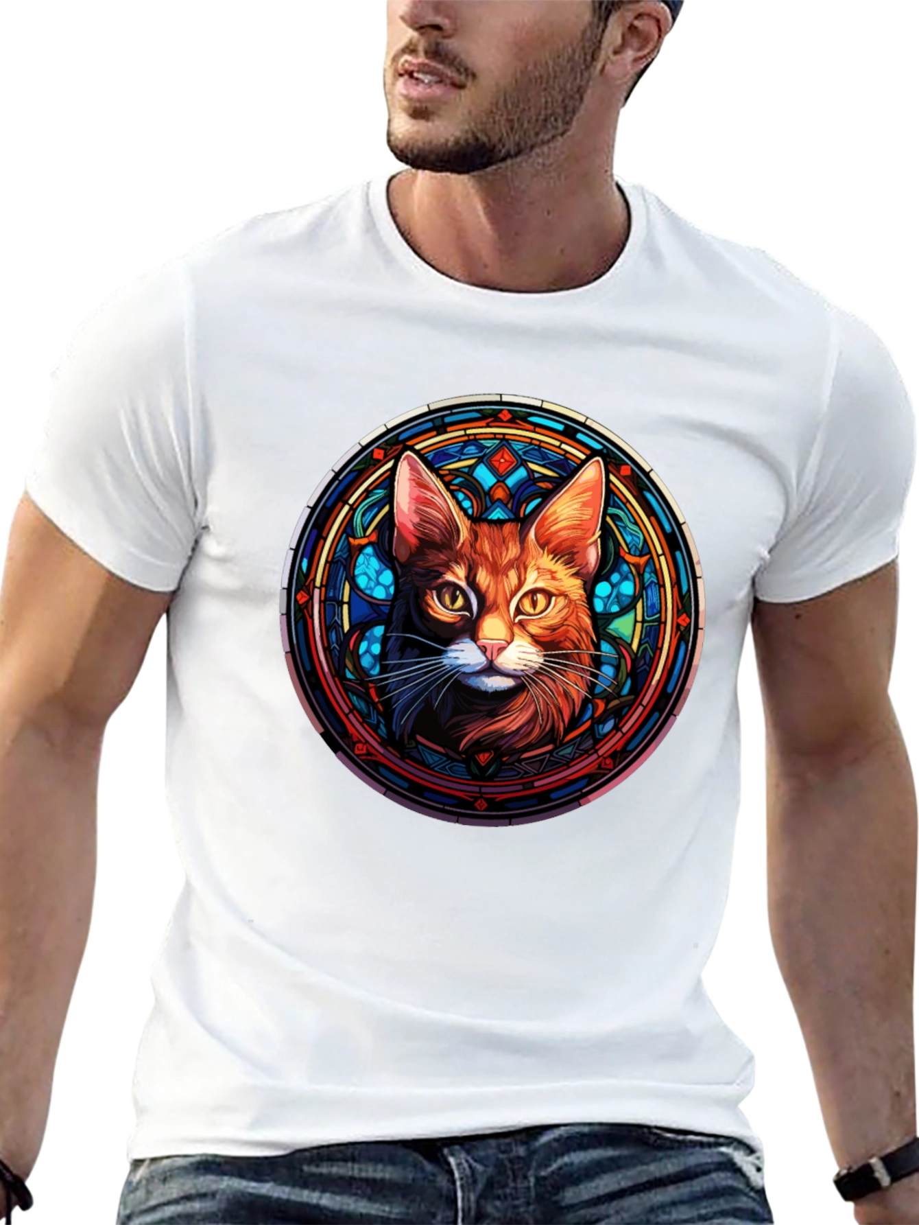 Stained Glass Cat Graphic Tee - Unique Design