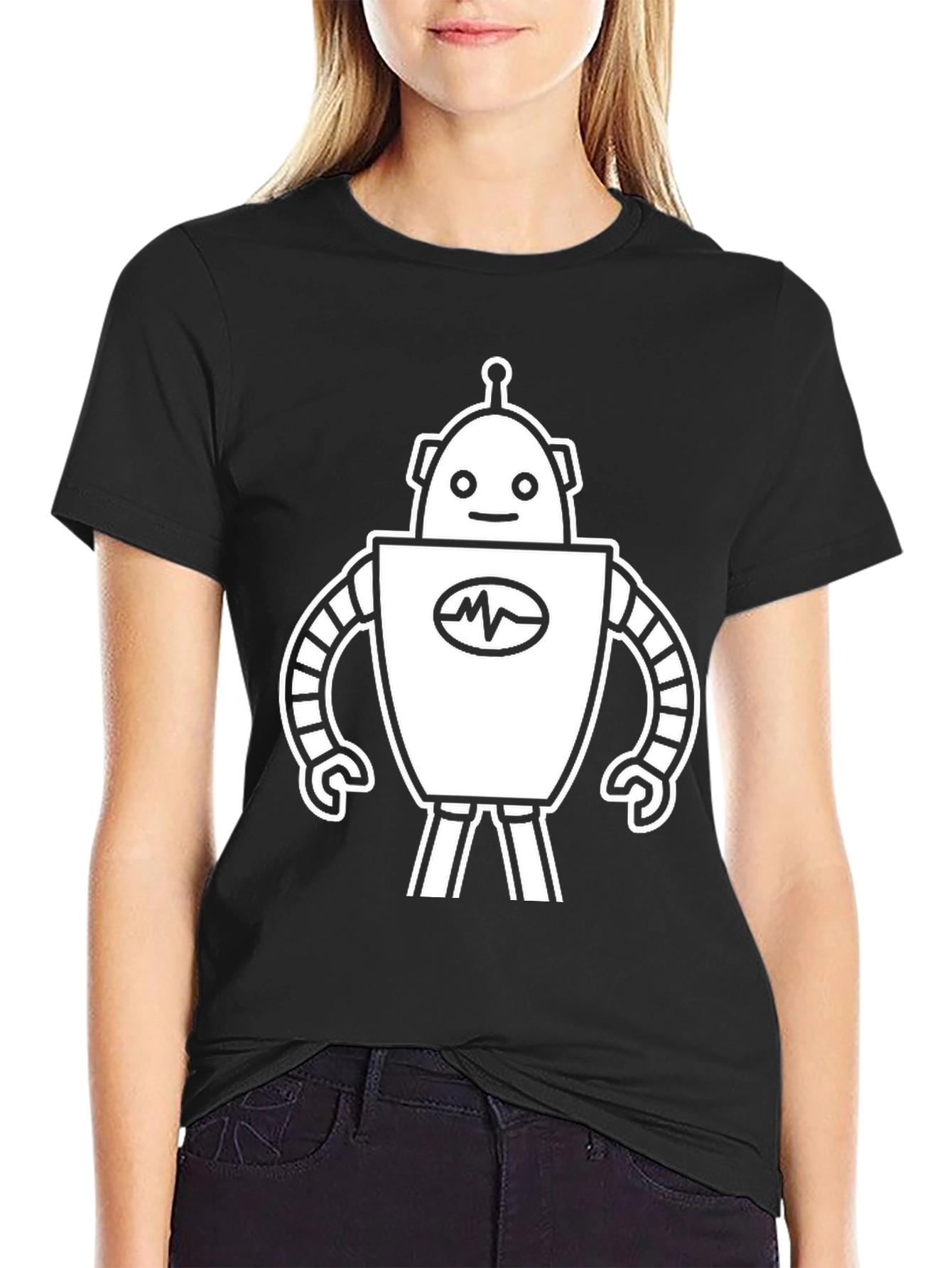 Robot Graphic Tee - Classic Black Cotton T-Shirt