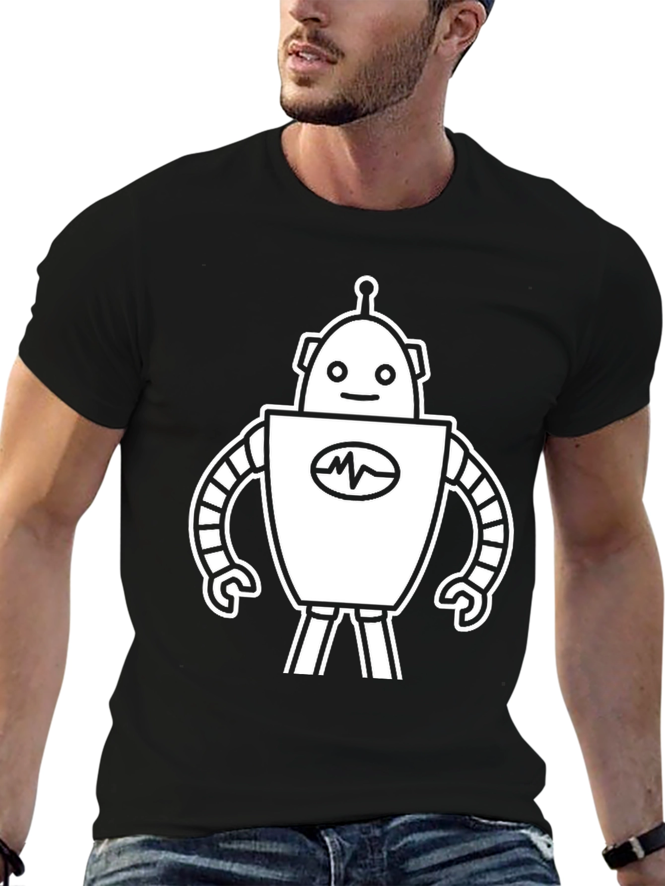 Robot Graphic Tee - Classic Black Cotton T-Shirt