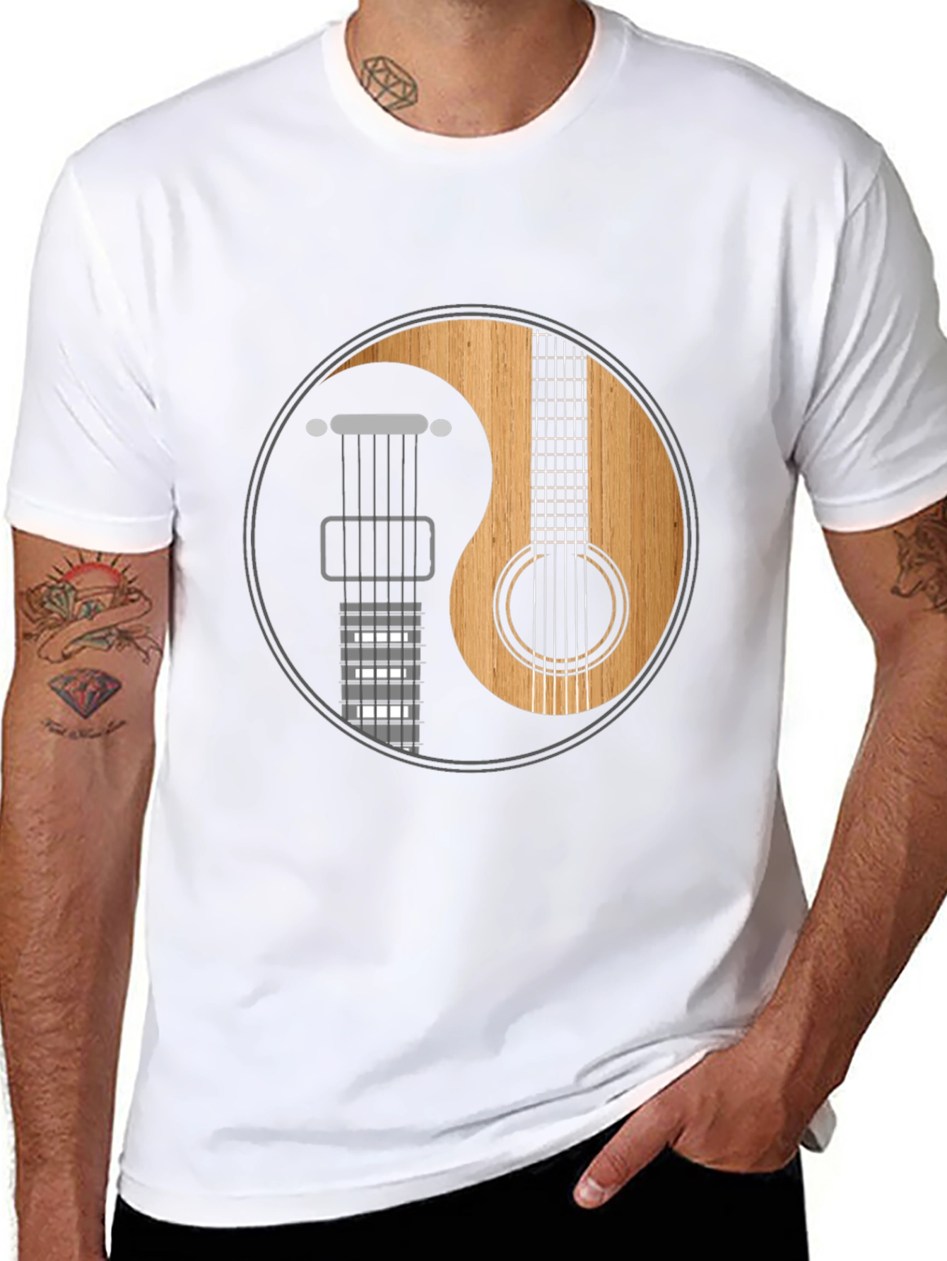 Yin Yang Guitar Graphic Tee - Musical Harmony Shirt