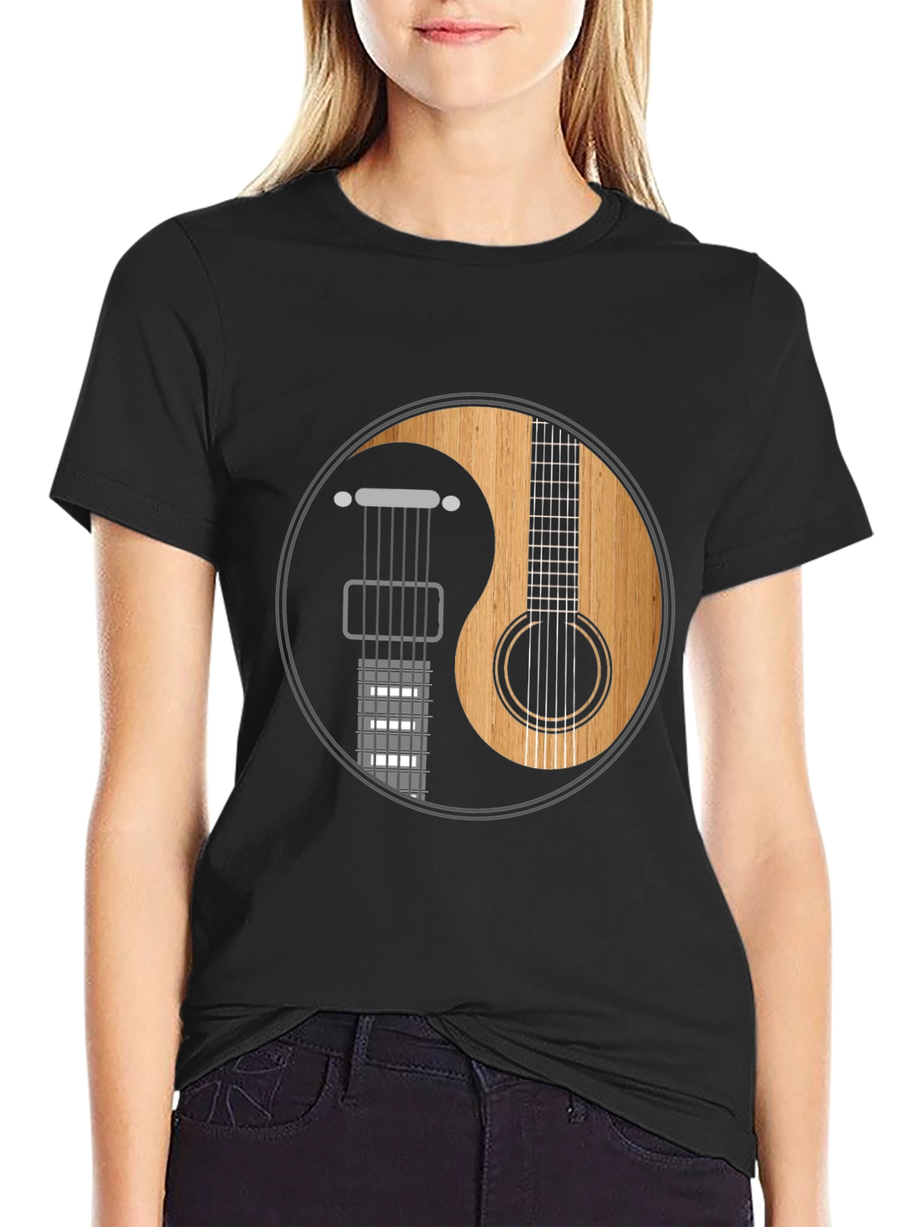 Yin Yang Guitar Graphic Tee - Musical Harmony Shirt