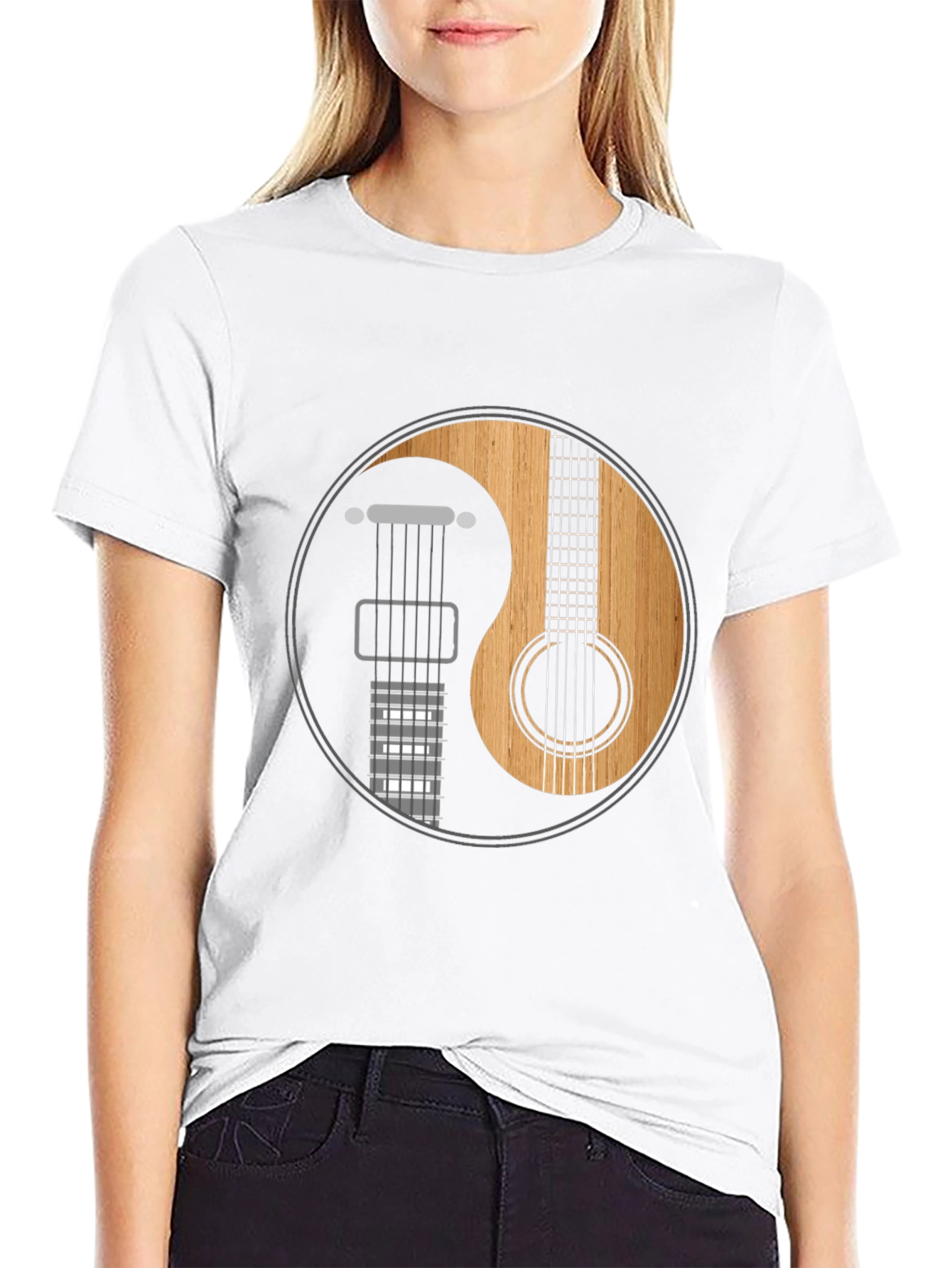 Yin Yang Guitar Graphic Tee - Musical Harmony Shirt