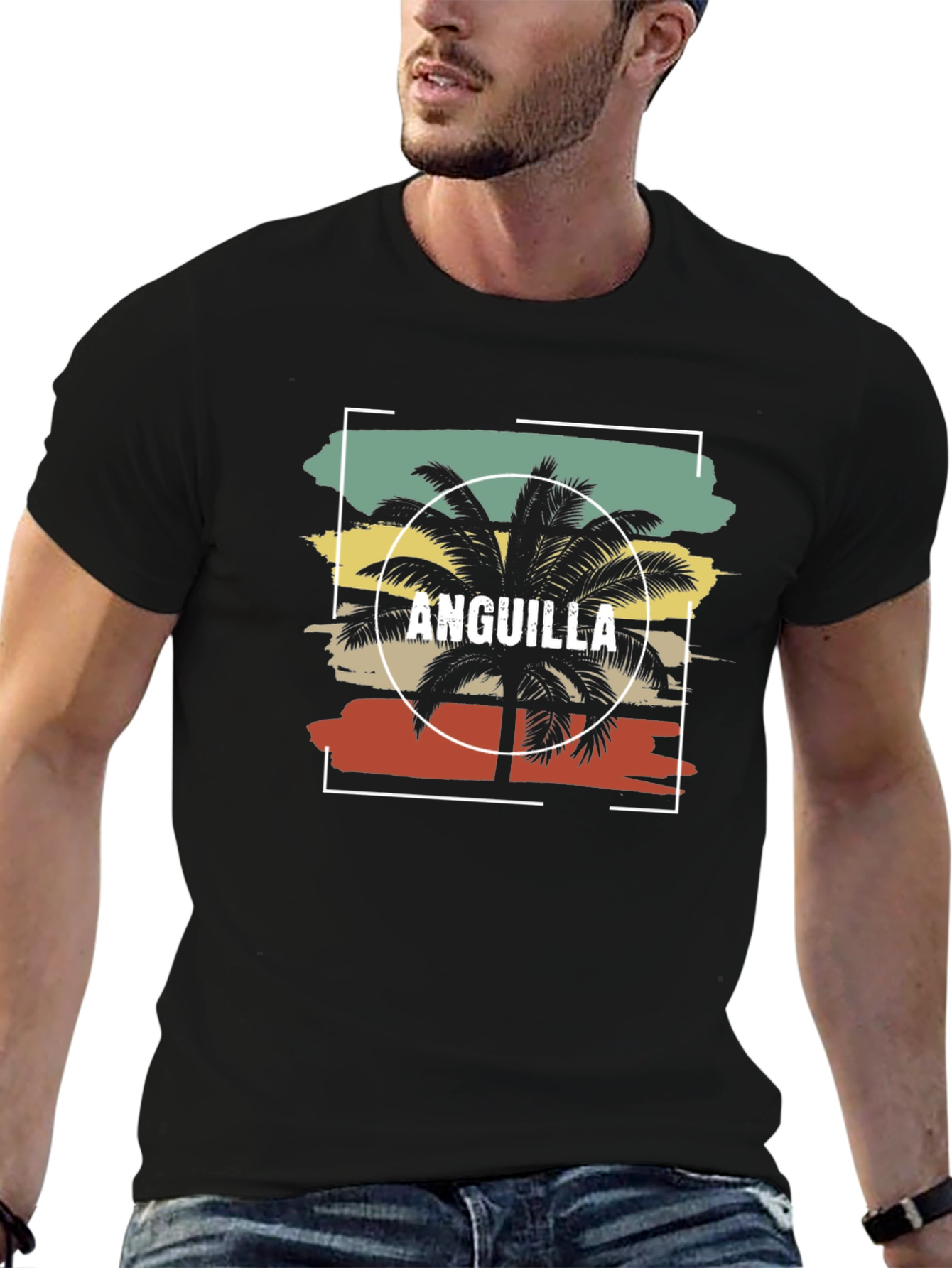Anguilla Palm Tree Black T-Shirt - Island Vacation Vibes