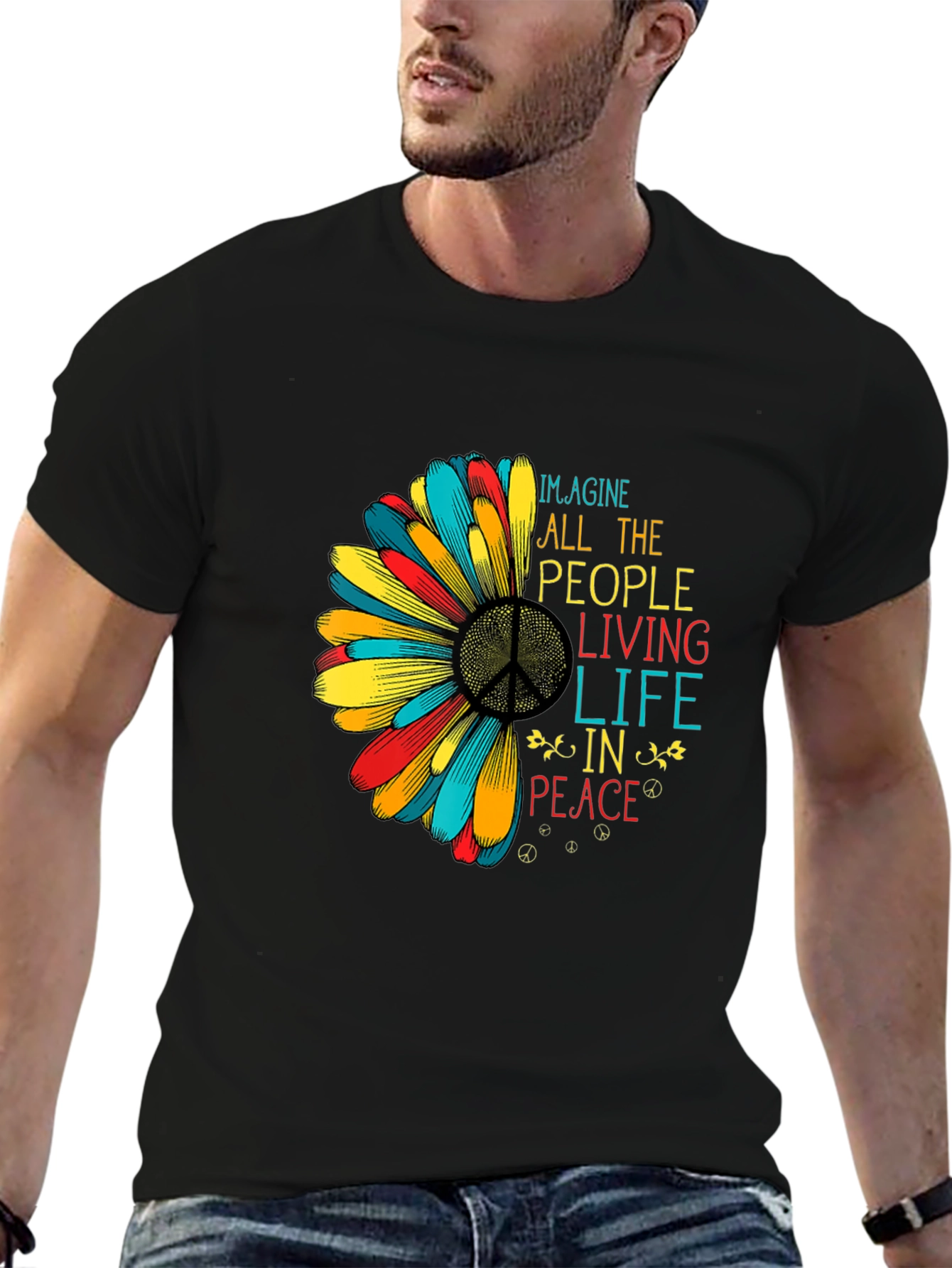 Imagine Peace Graphic T-Shirt - Black Cotton Tee