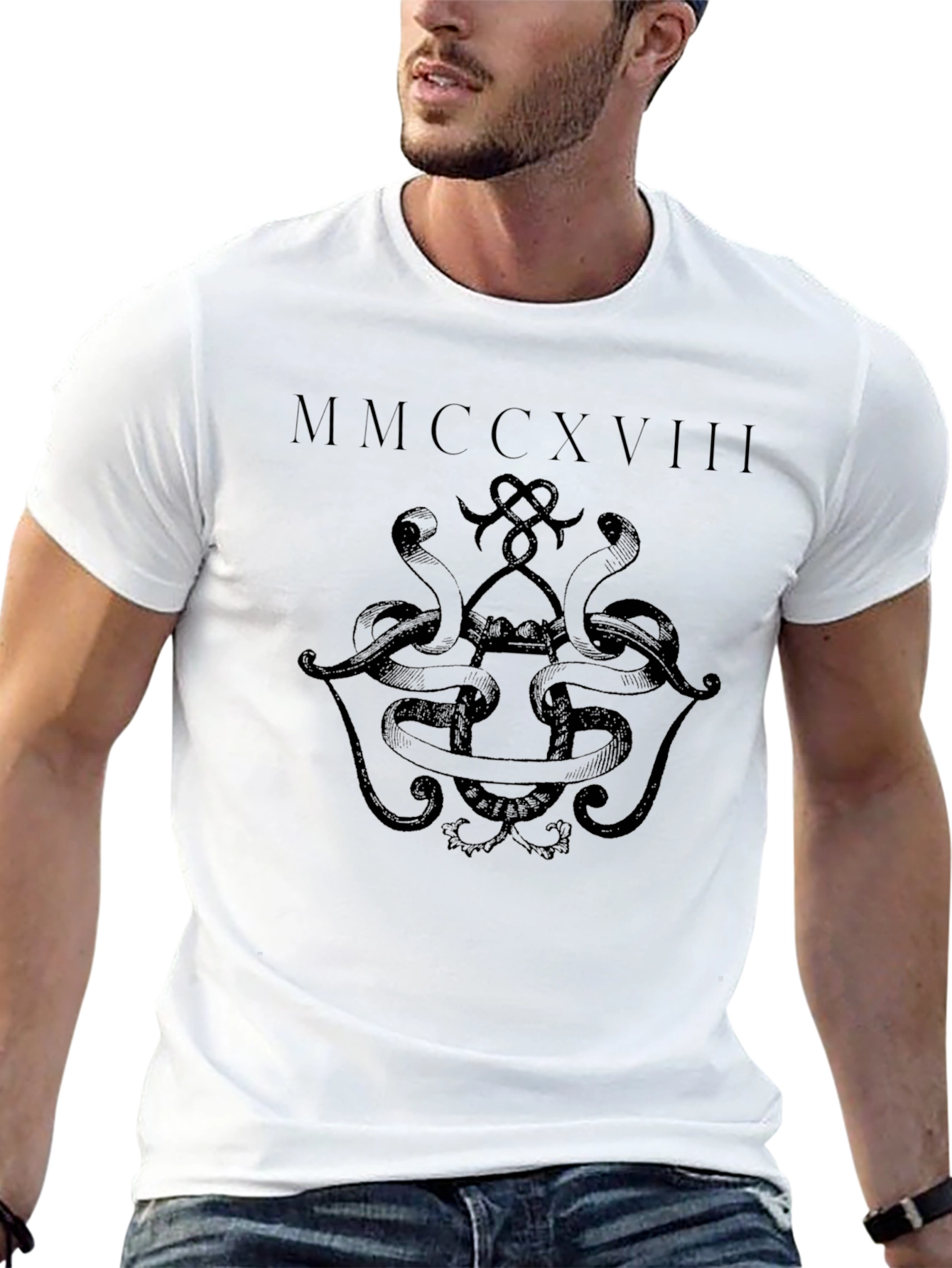 Mens Black Graphic T-Shirt - Snake Design