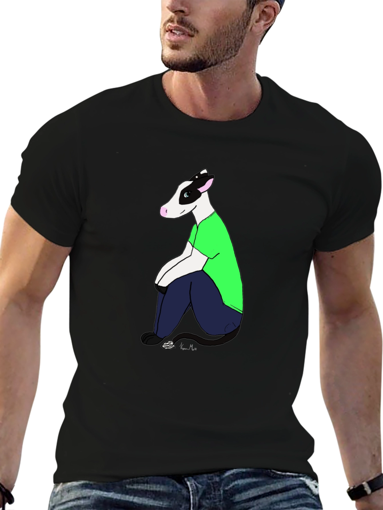 Cartoon Cow T-Shirt - Black Tee