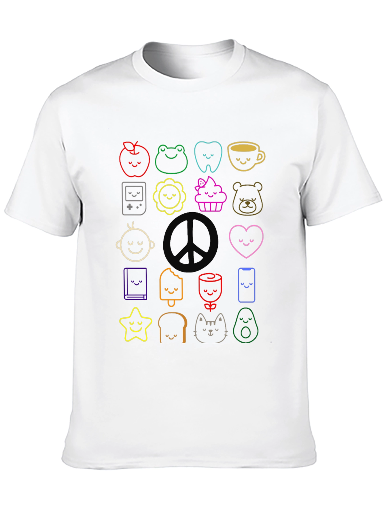 Cute Kawaii Doodle Print Black T-Shirt
