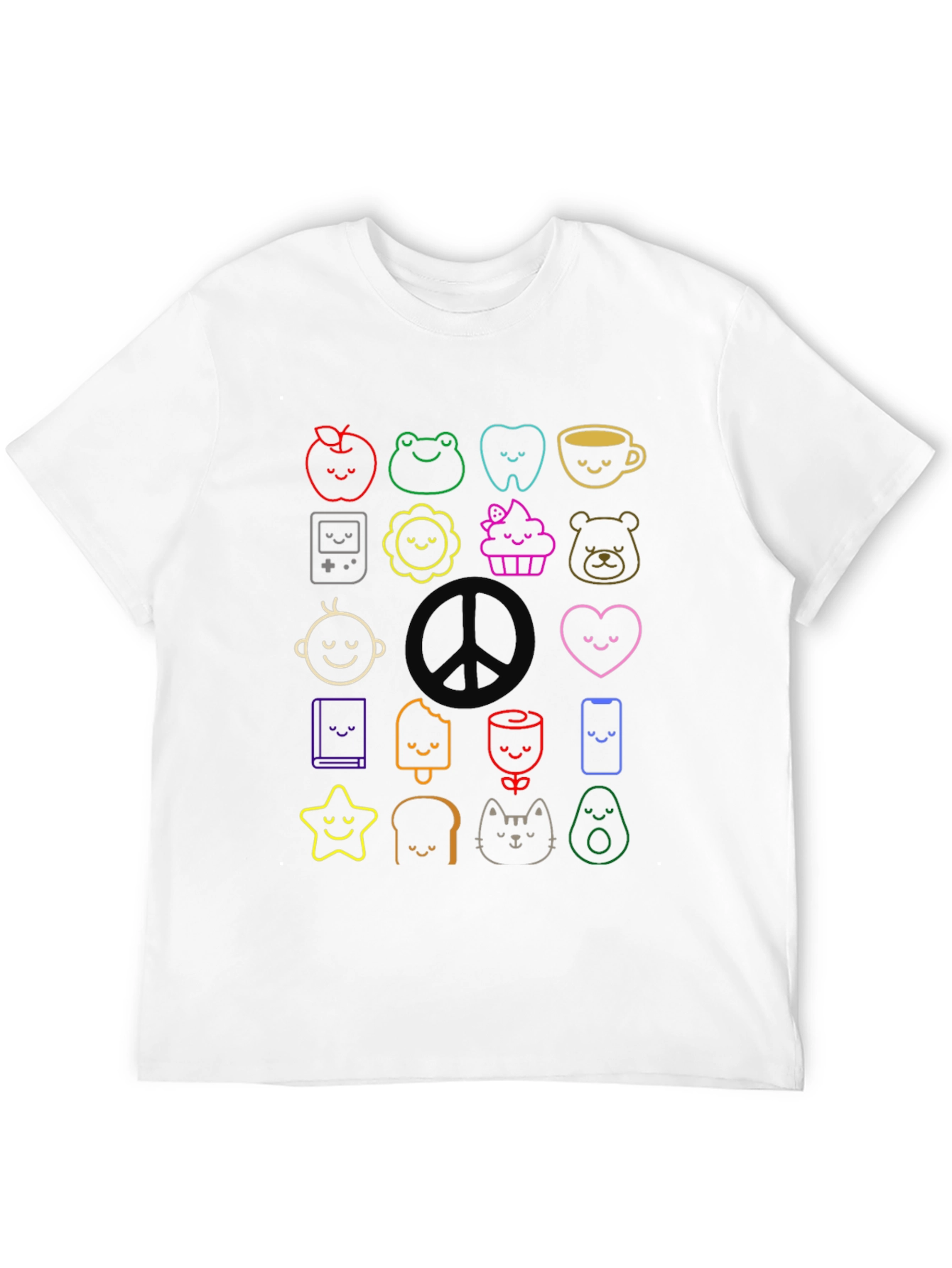 Cute Kawaii Doodle Print Black T-Shirt