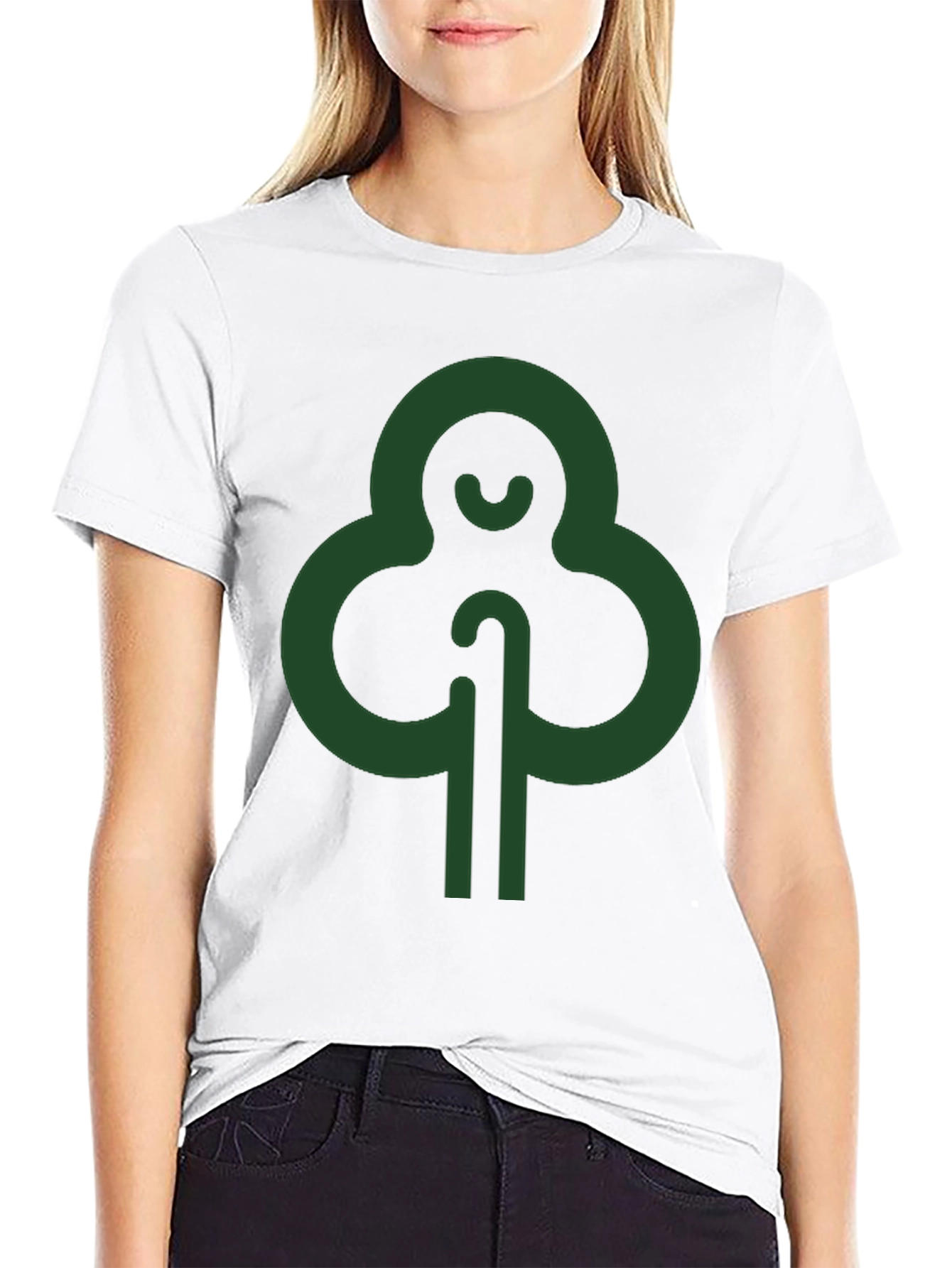 Modern Green Tree Graphic Black T-Shirt