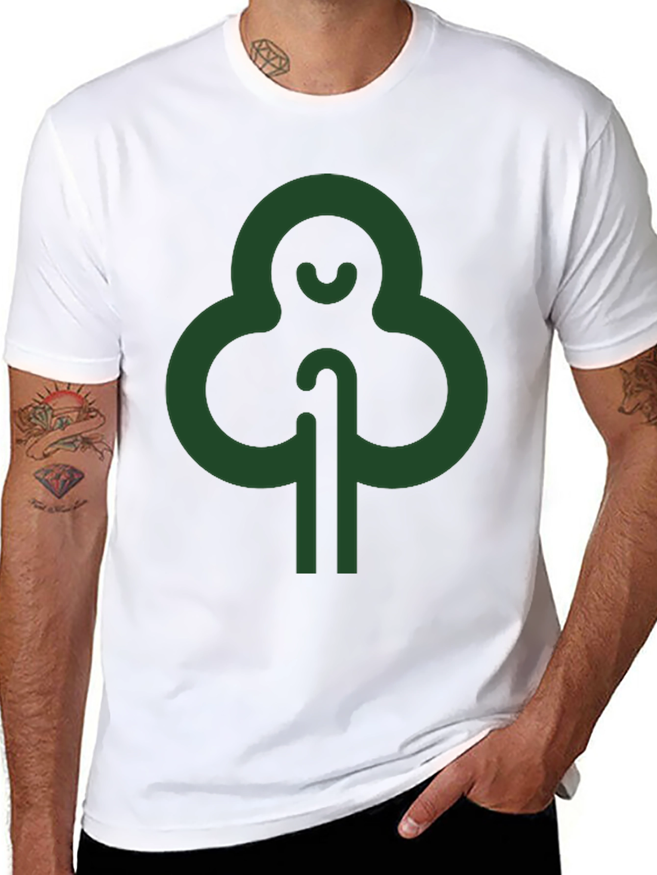 Modern Green Tree Graphic Black T-Shirt
