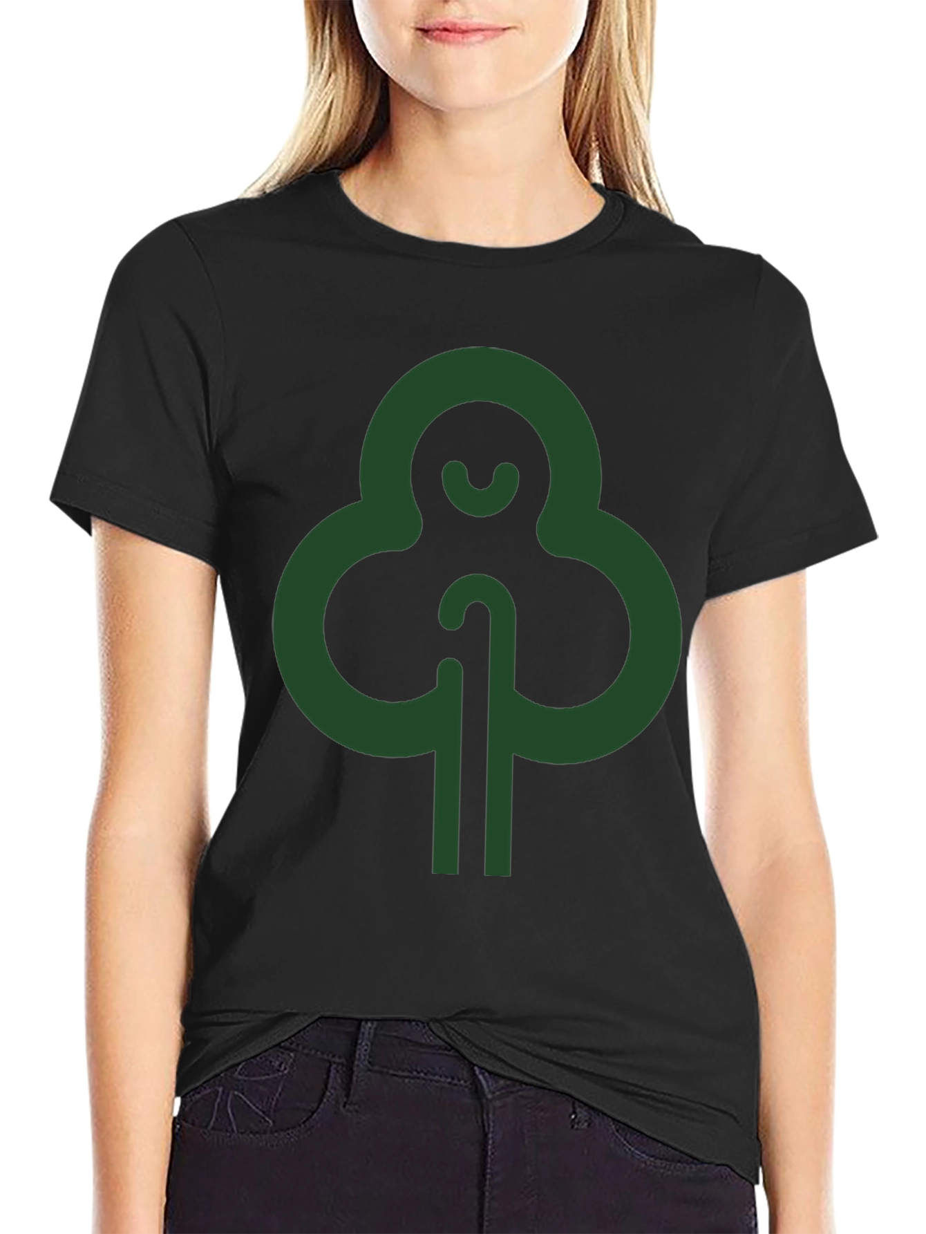Modern Green Tree Graphic Black T-Shirt