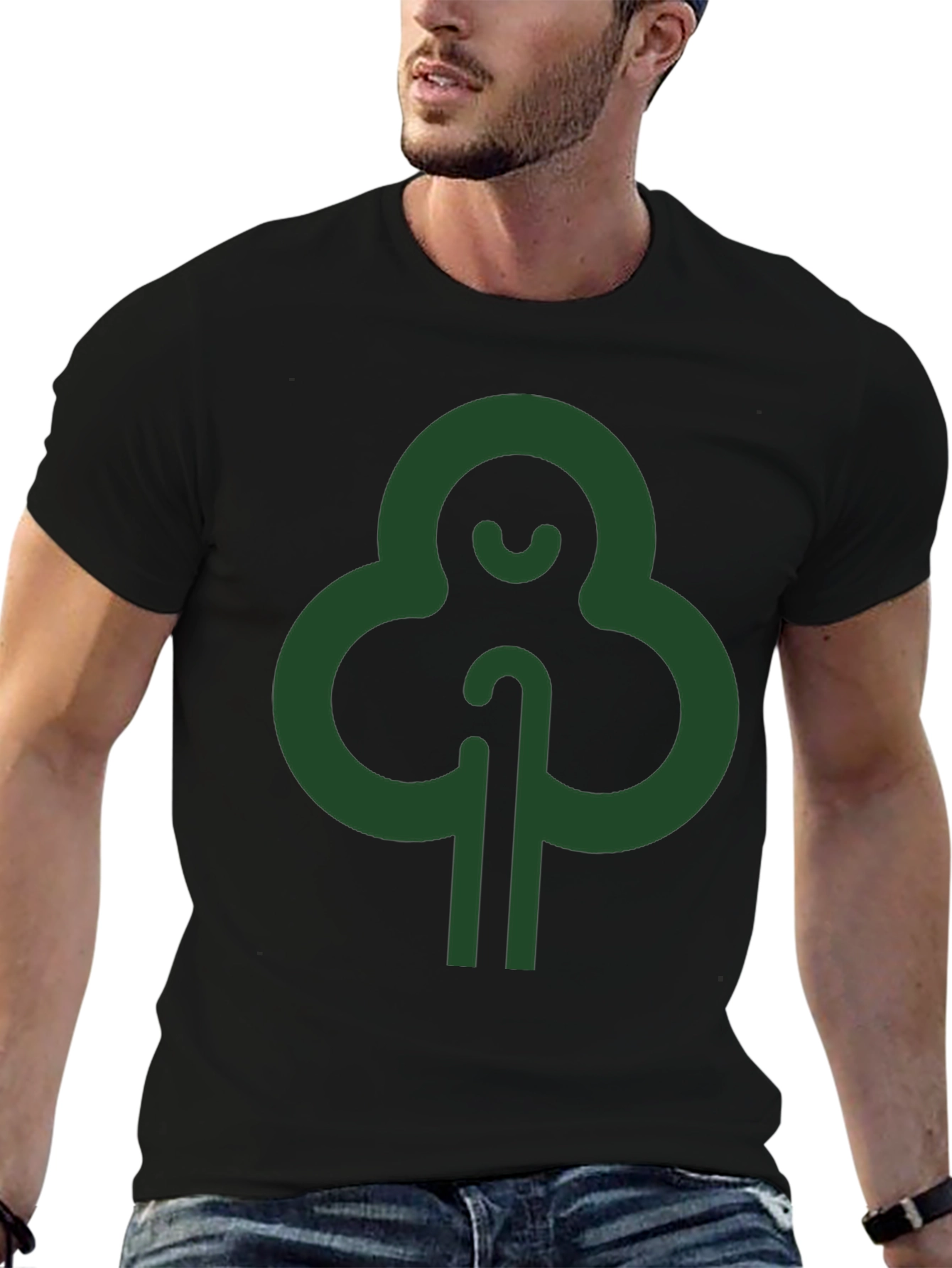 Modern Green Tree Graphic Black T-Shirt