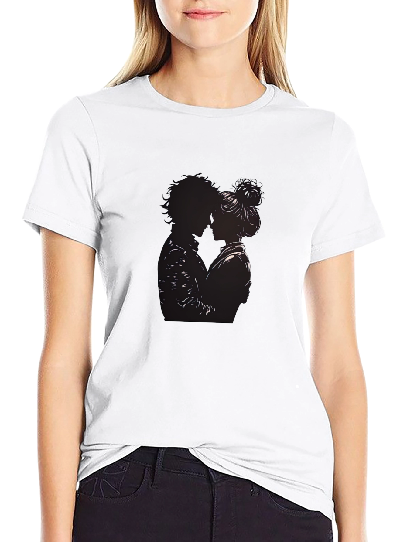 Silhouette Couple Embrace Black T-Shirt