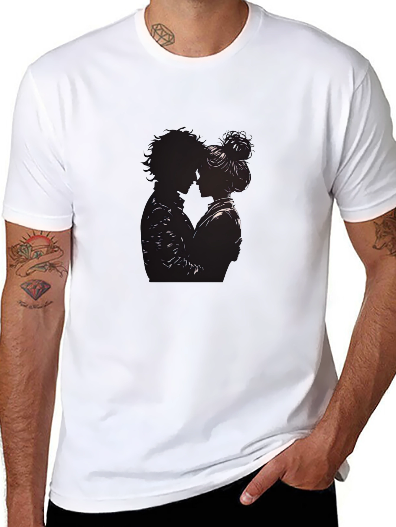 Silhouette Couple Embrace Black T-Shirt