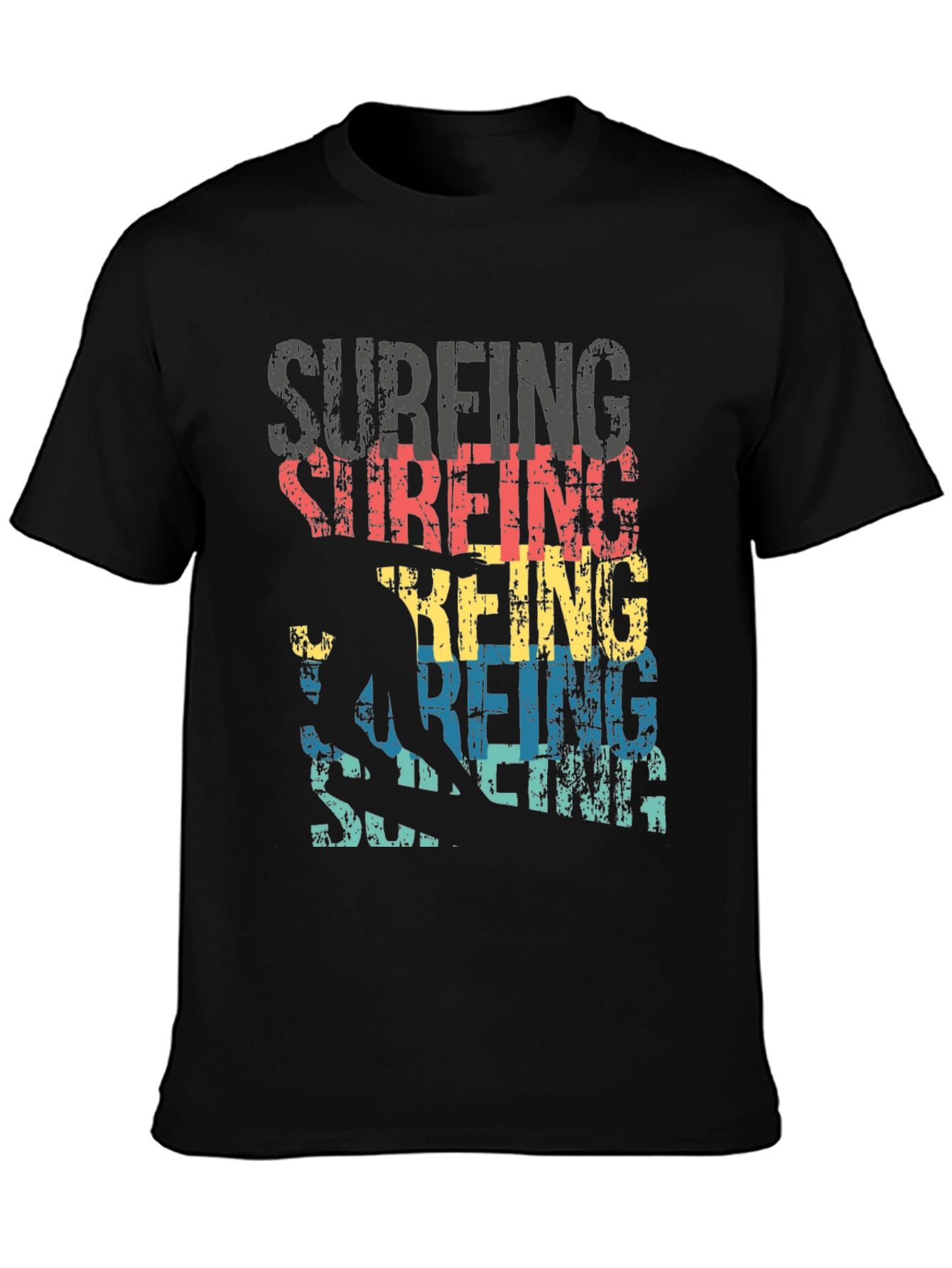 Surfing Silhouette Graphic T-Shirt - Black