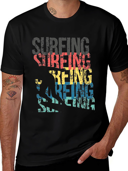 Surfing Silhouette Graphic T-Shirt - Black