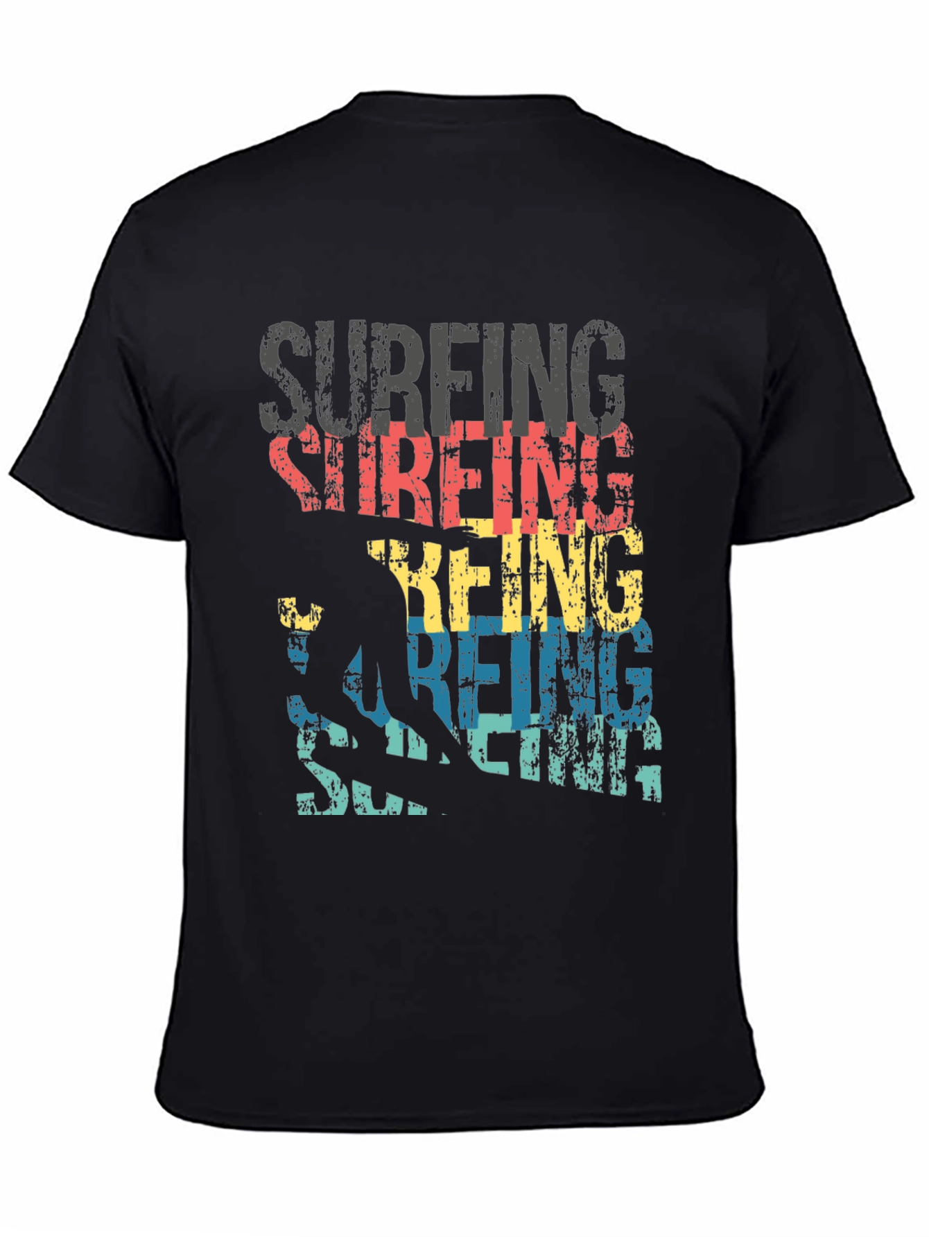 Surfing Silhouette Graphic T-Shirt - Black