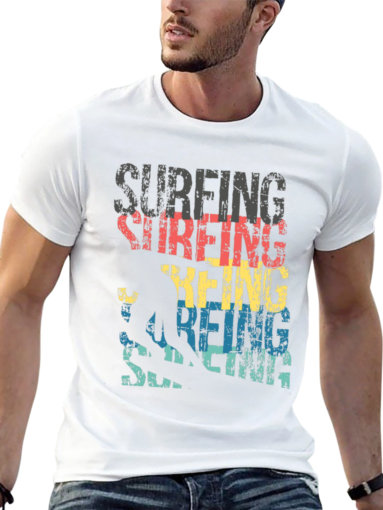 Surfing Silhouette Graphic T-Shirt - Black