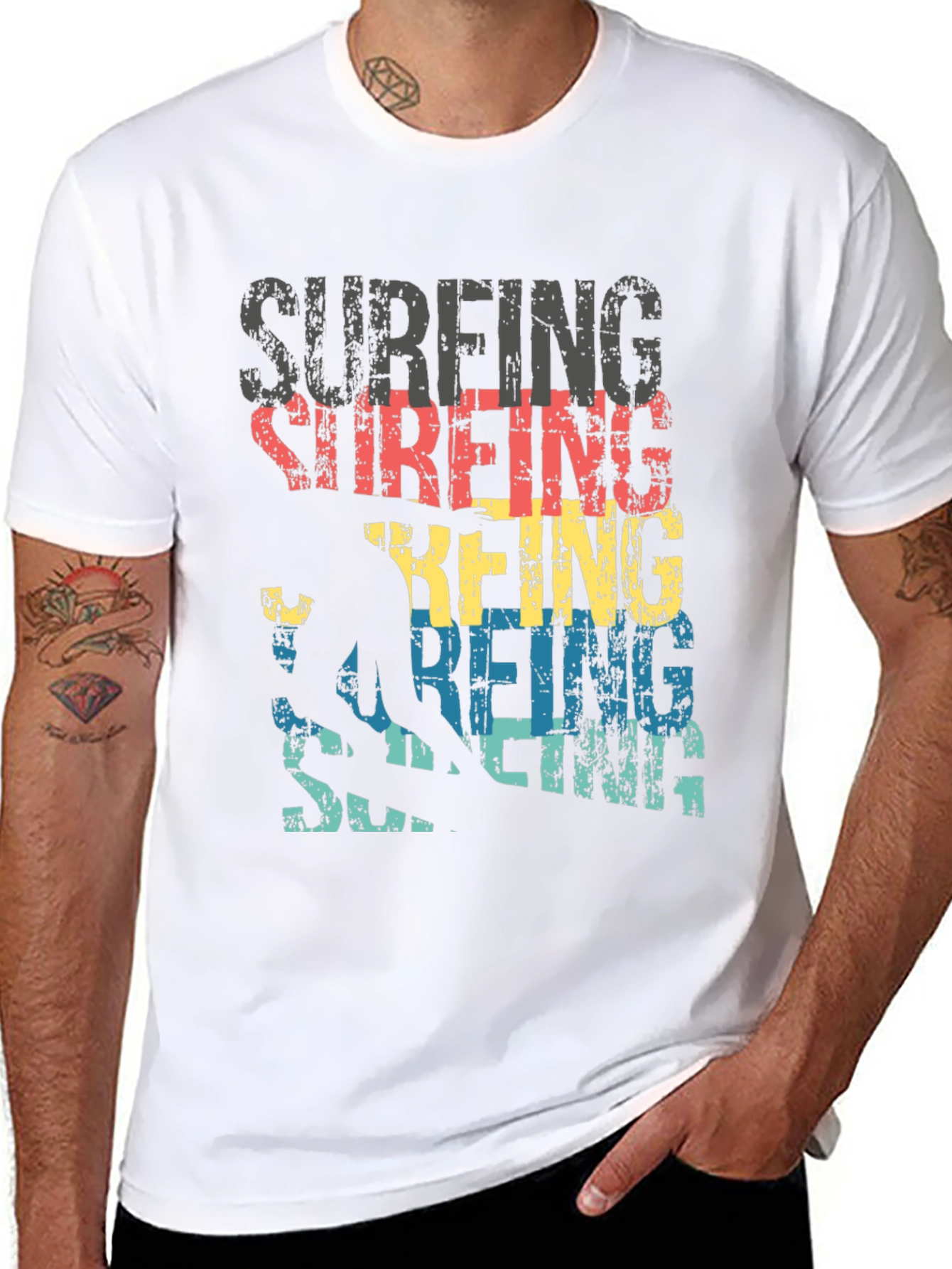 Surfing Silhouette Graphic T-Shirt - Black