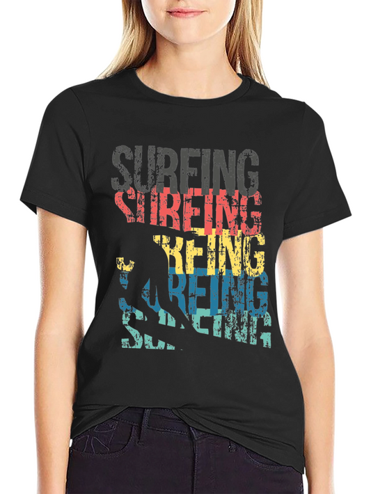 Surfing Silhouette Graphic T-Shirt - Black