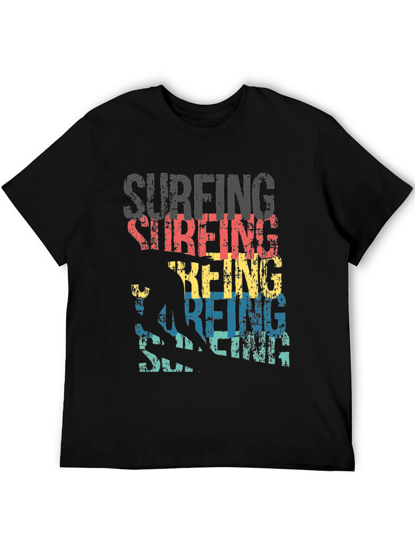 Surfing Silhouette Graphic T-Shirt - Black