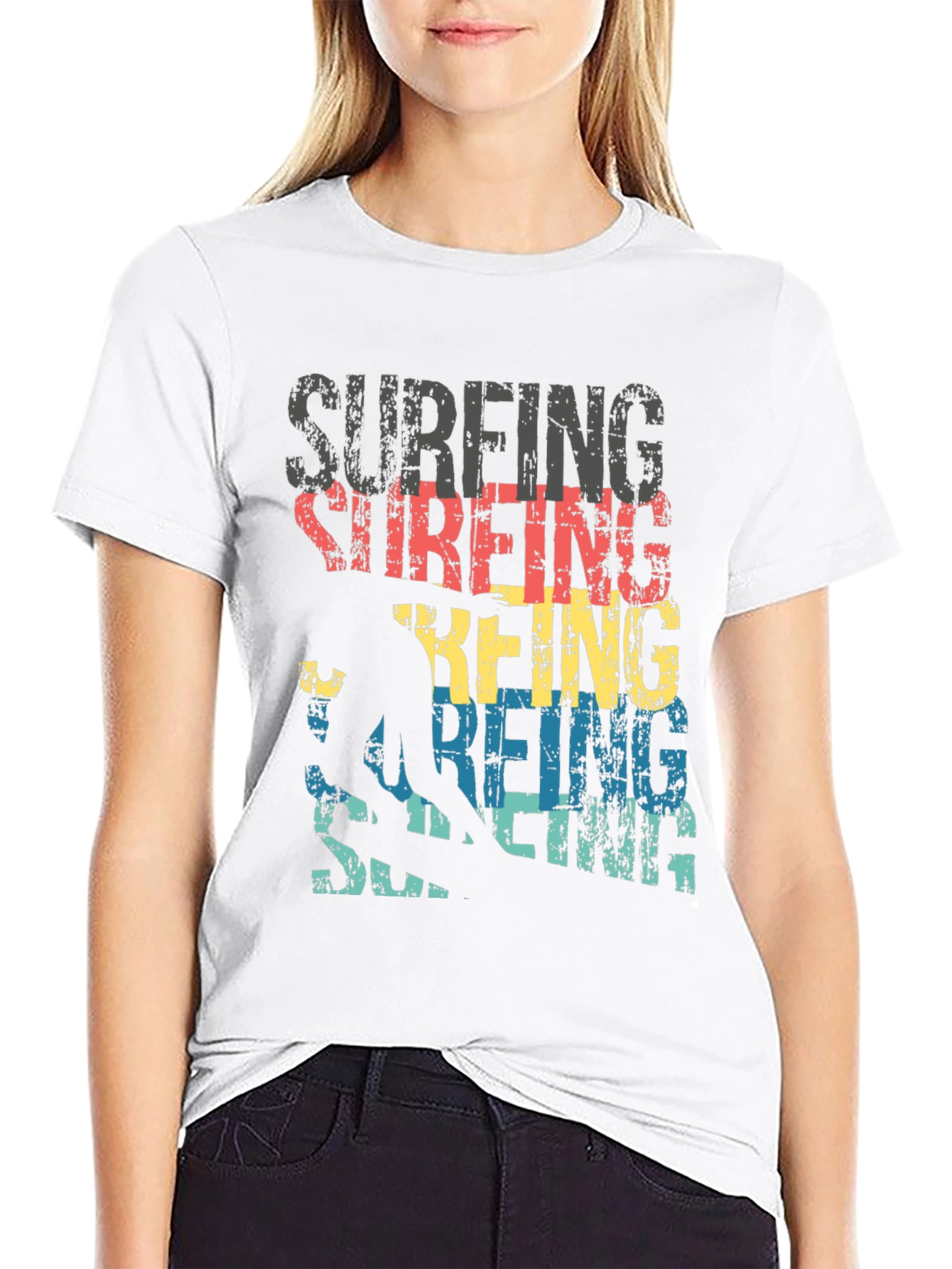 Surfing Silhouette Graphic T-Shirt - Black
