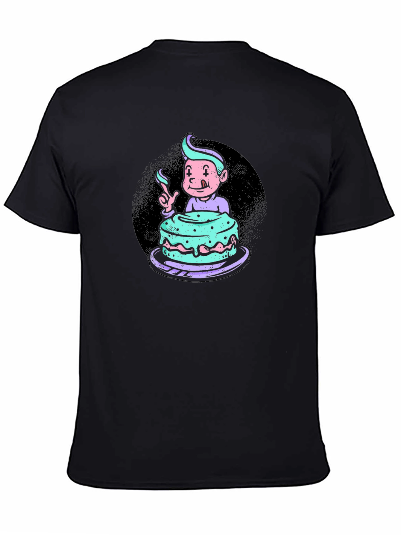 Cartoon Cake Graphic Black T-Shirt
