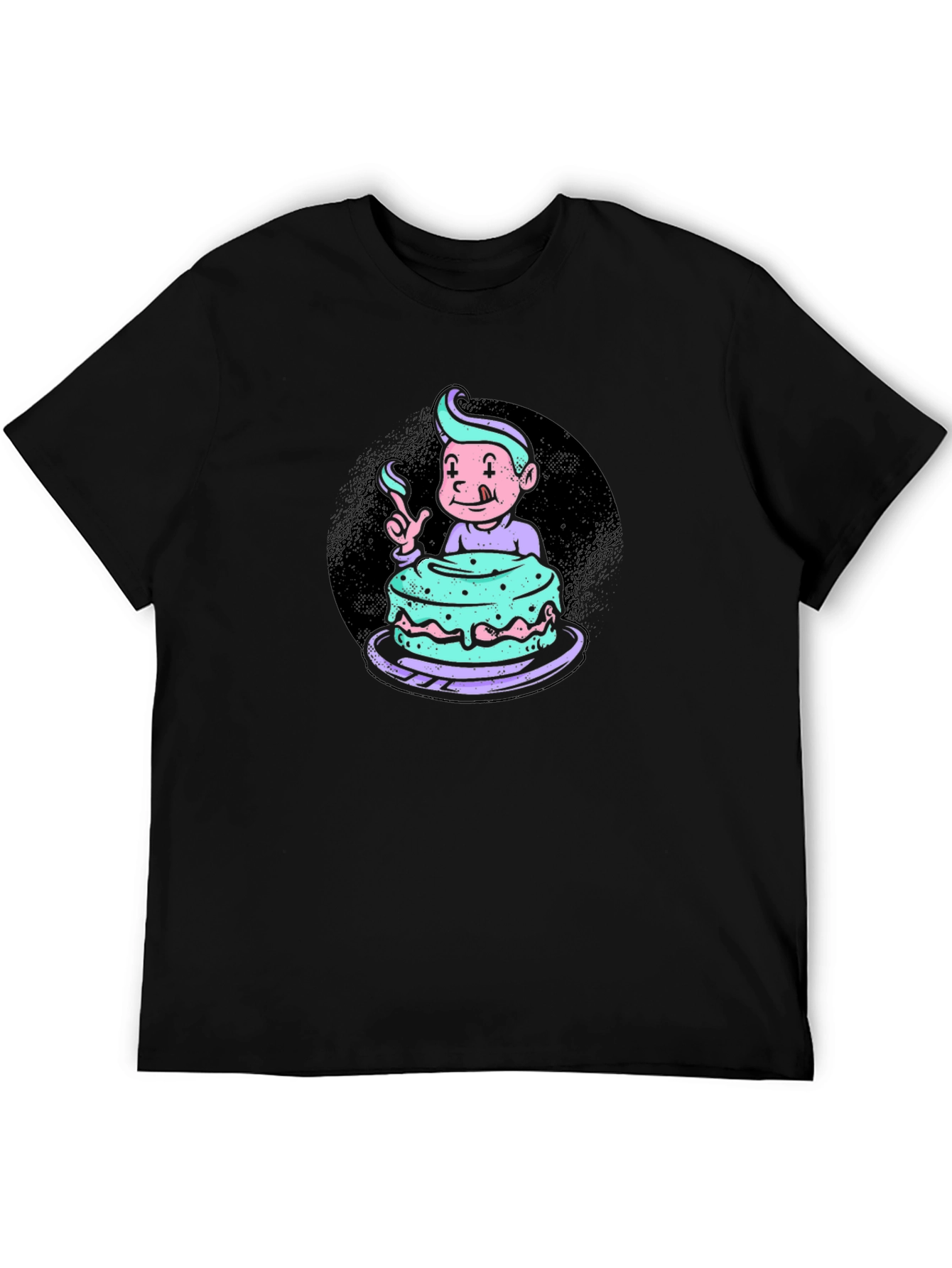 Cartoon Cake Graphic Black T-Shirt