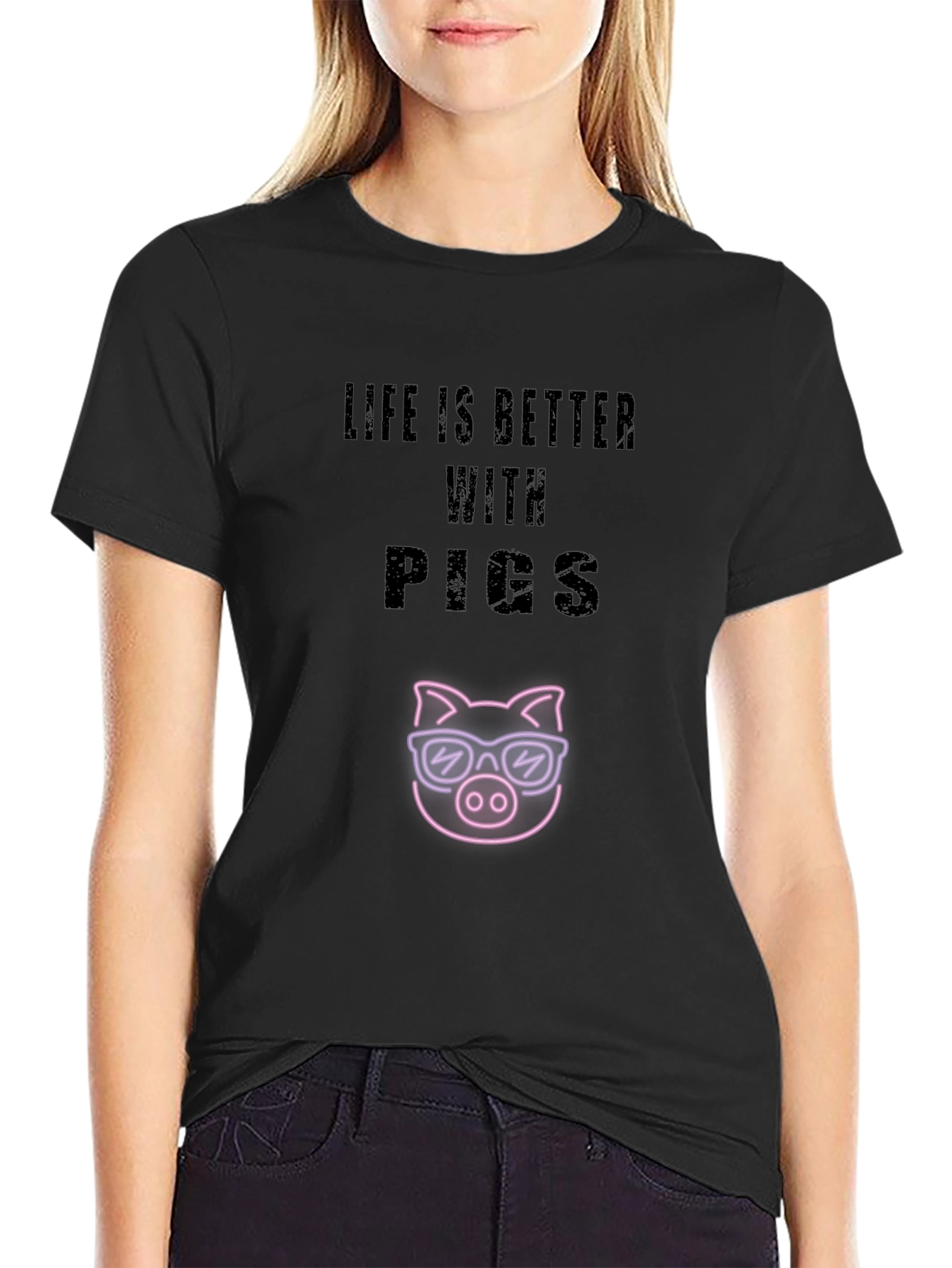 Life is Better with Pigs Black T-Shirt