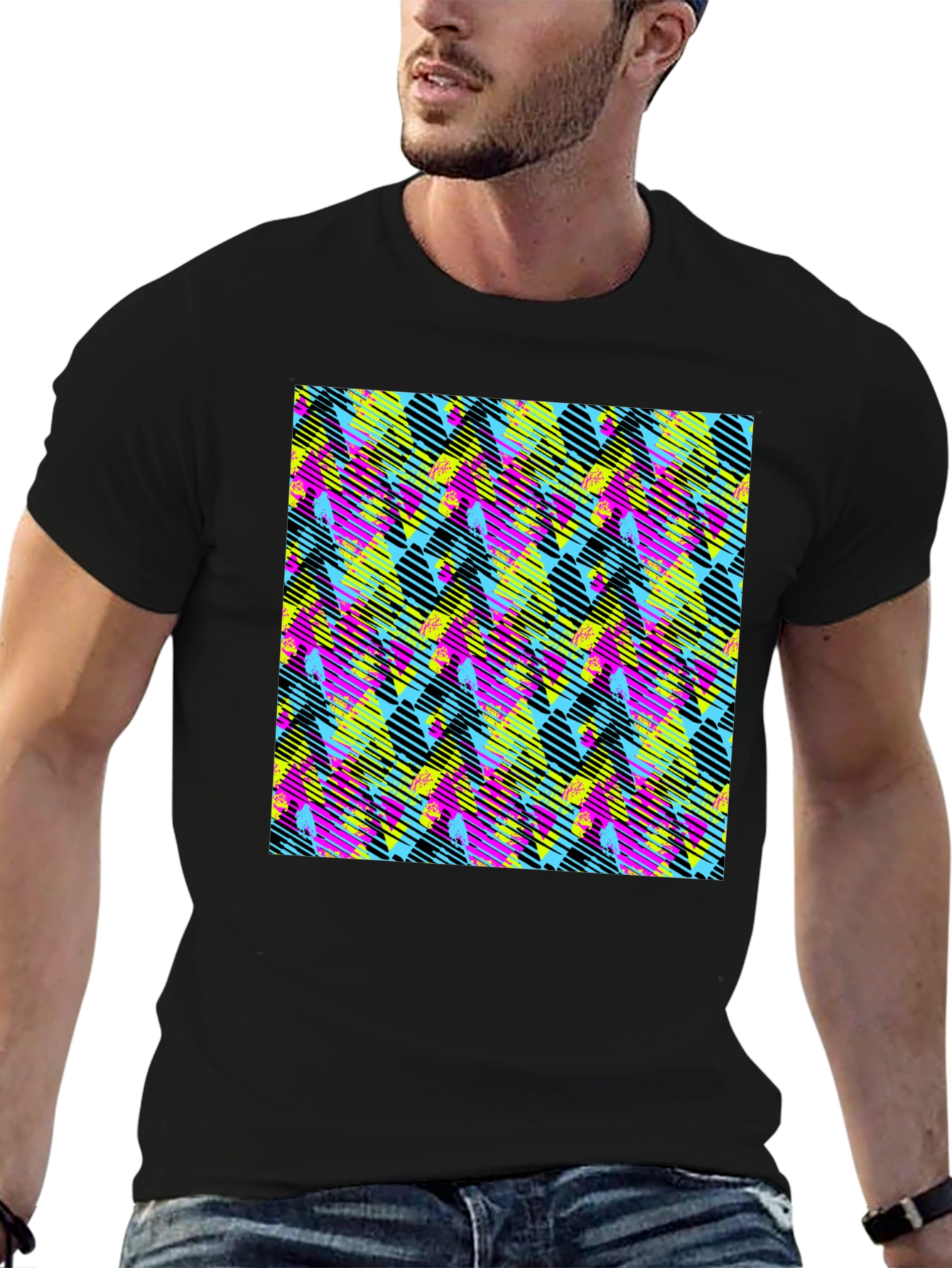 Retro 90s Pattern Black T-Shirt