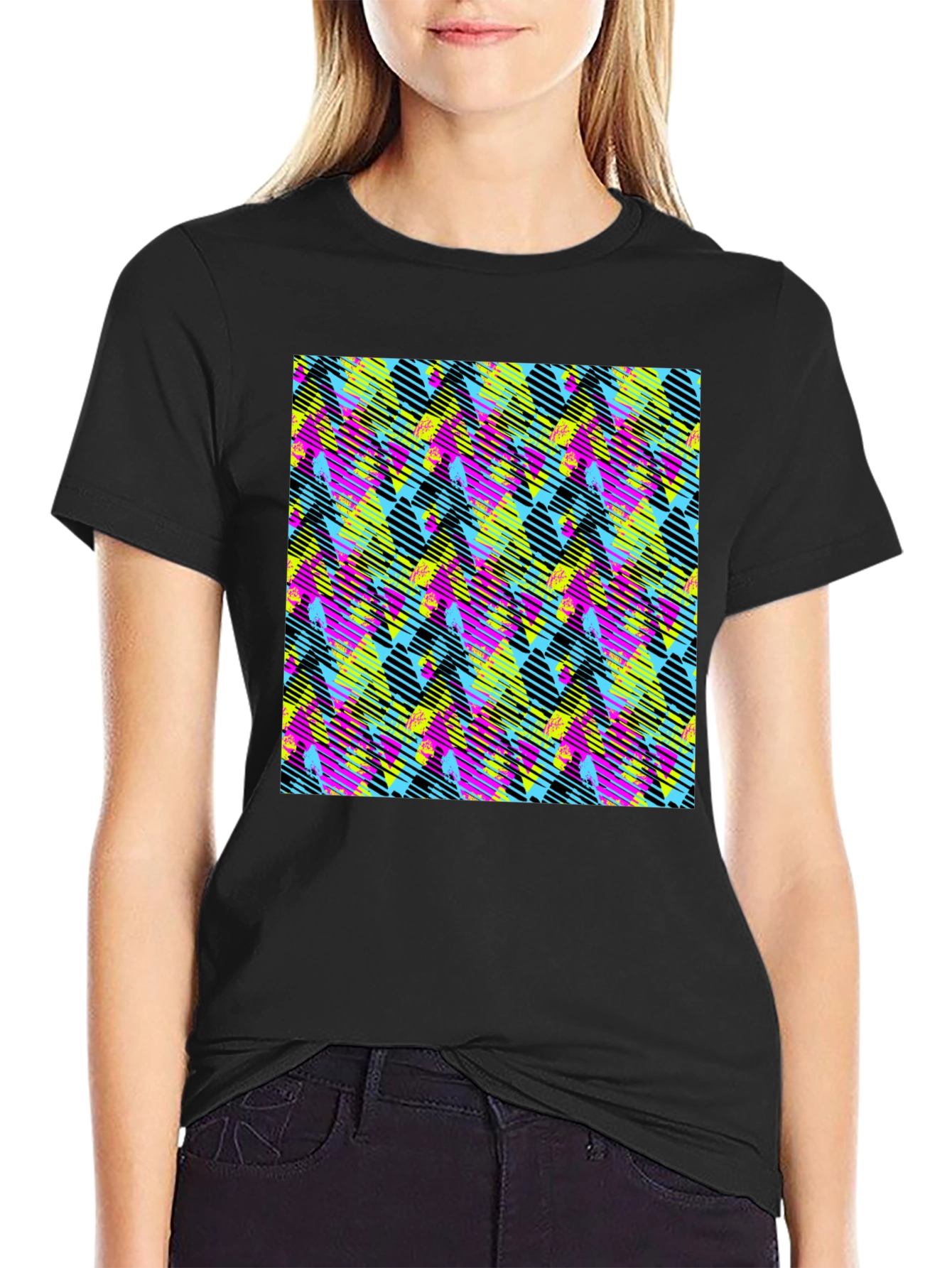 Retro 90s Pattern Black T-Shirt