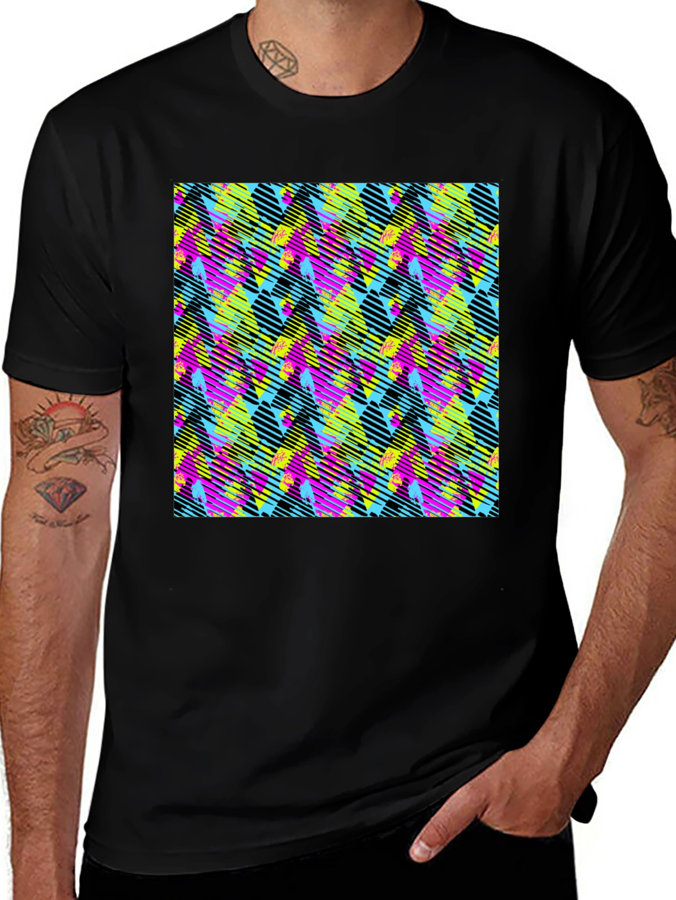 Retro 90s Pattern Black T-Shirt