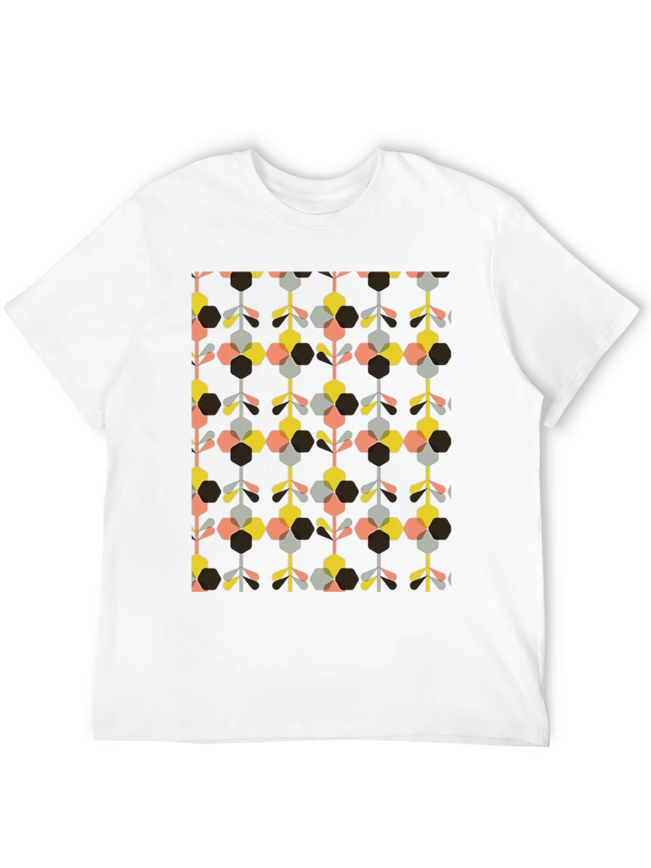 Retro Geometric Floral Print Black T-Shirt