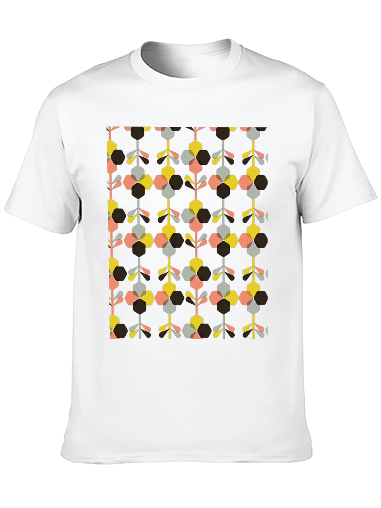 Retro Geometric Floral Print Black T-Shirt