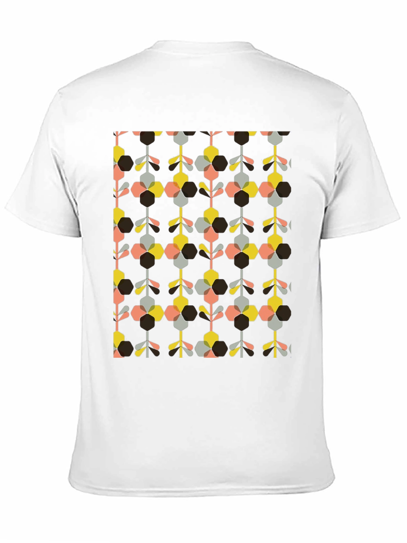 Retro Geometric Floral Print Black T-Shirt