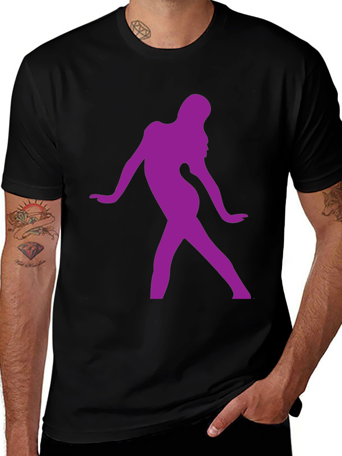 Purple Silhouette Graphic Black T-Shirt