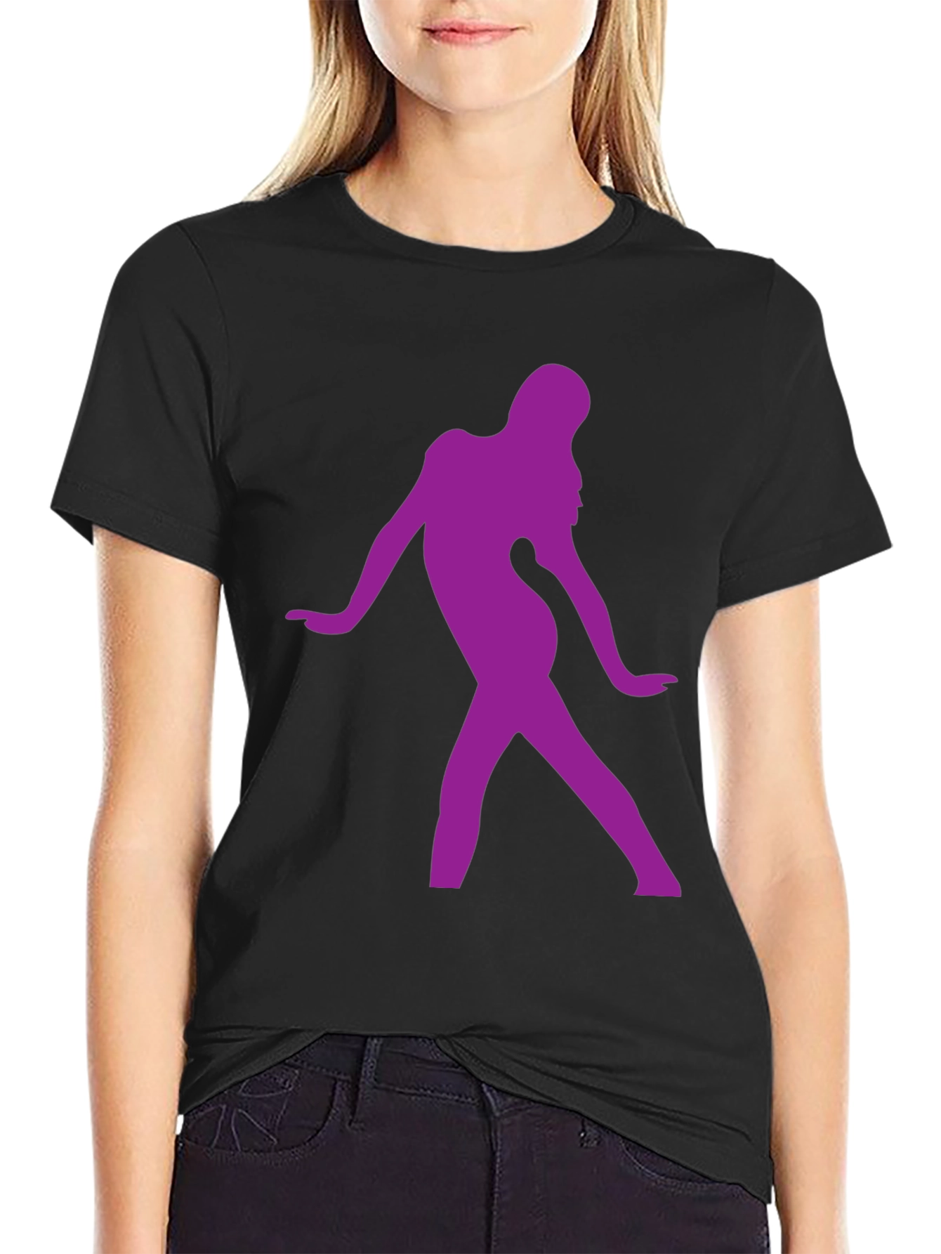 Purple Silhouette Graphic Black T-Shirt