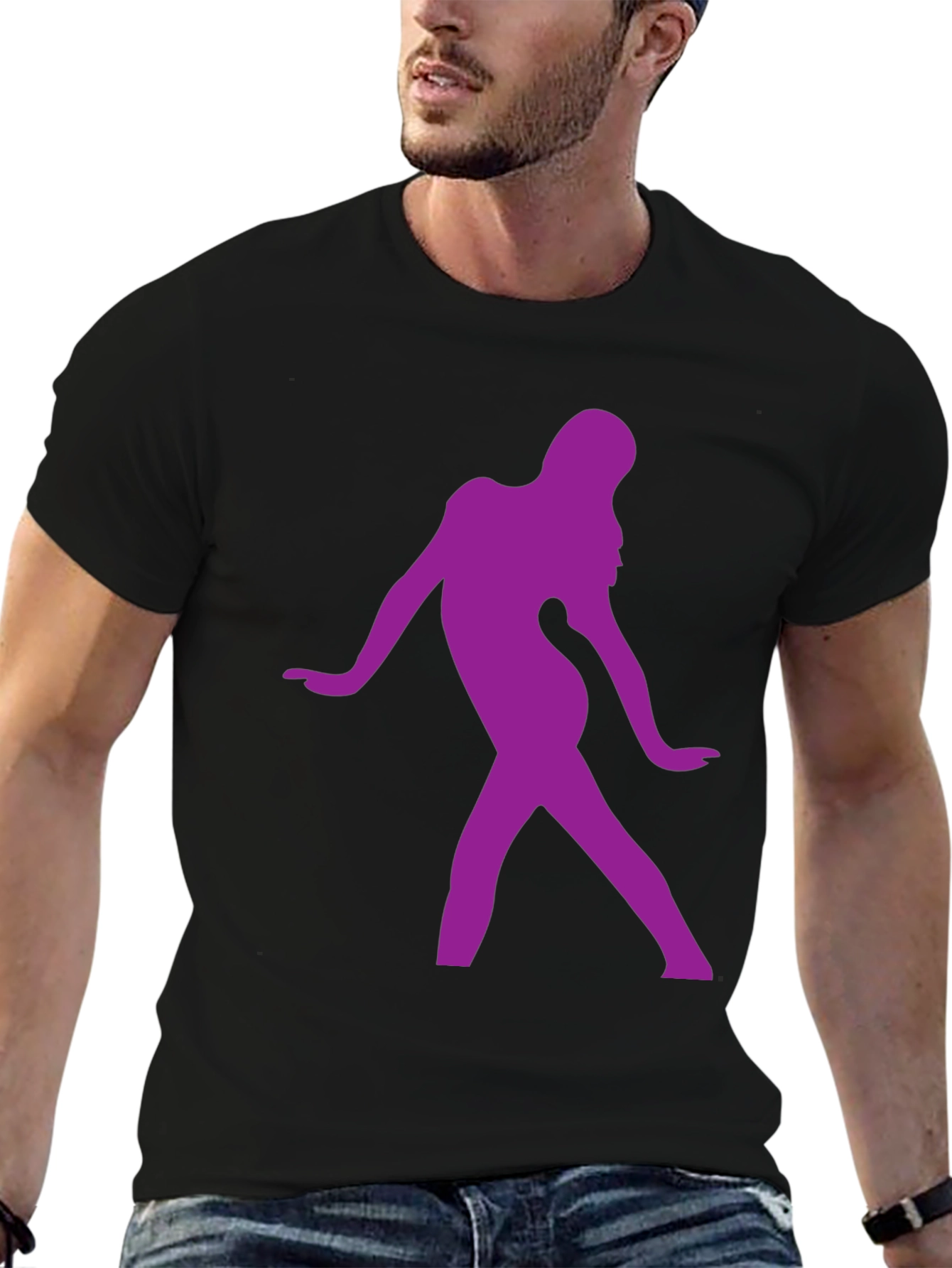 Purple Silhouette Graphic Black T-Shirt